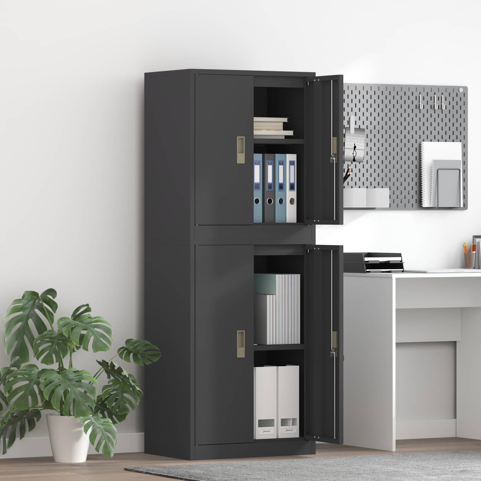 Ντουλάπι αποθήκευσης 2 τμχ. Μαύρο 60 x 40 x 160 εκ Ατσάλι