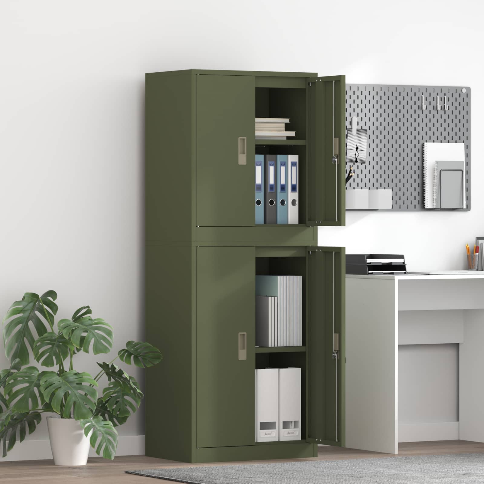 Omarica za shranjevanje 2 kos Olivno zelena 60 x 40 x 160 cm