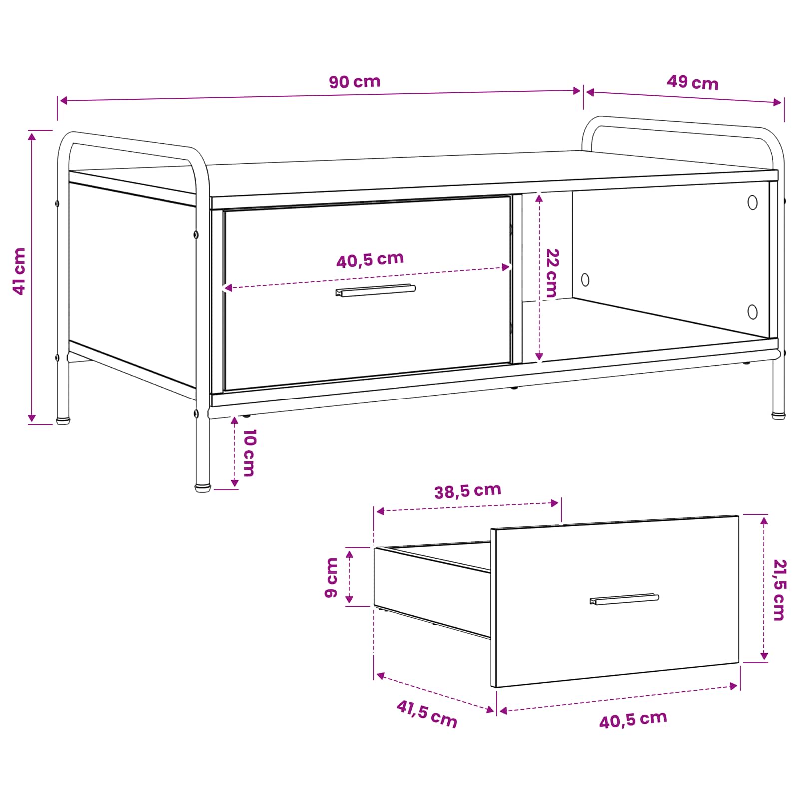 Klubska miza Črni hrast 90 x 49 x 41 cm Inženirski les