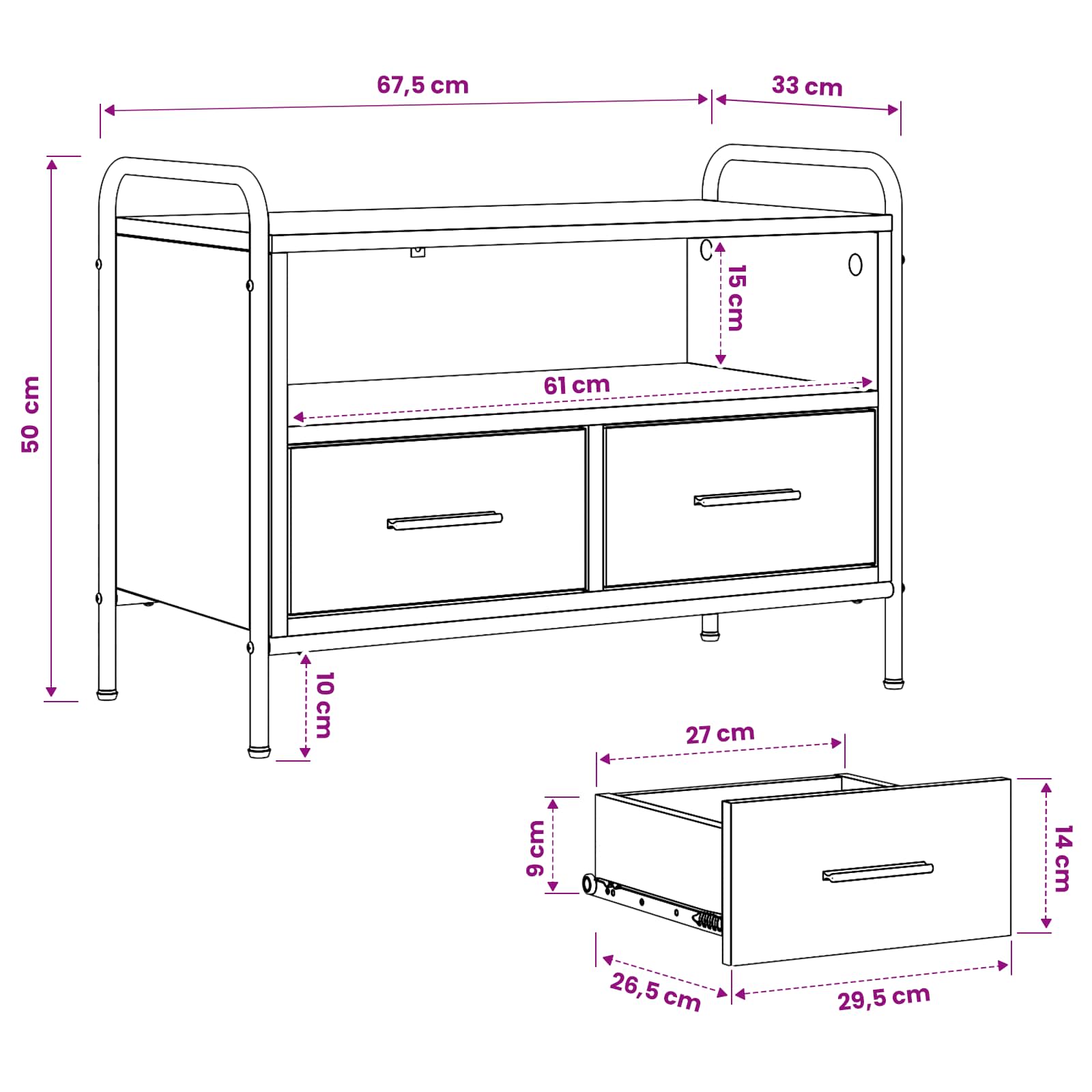 vidaXL TV-Schrank 67,5 x 33 x 50 cm Artisan-Eiche Holzwerkstoff – Bild 10