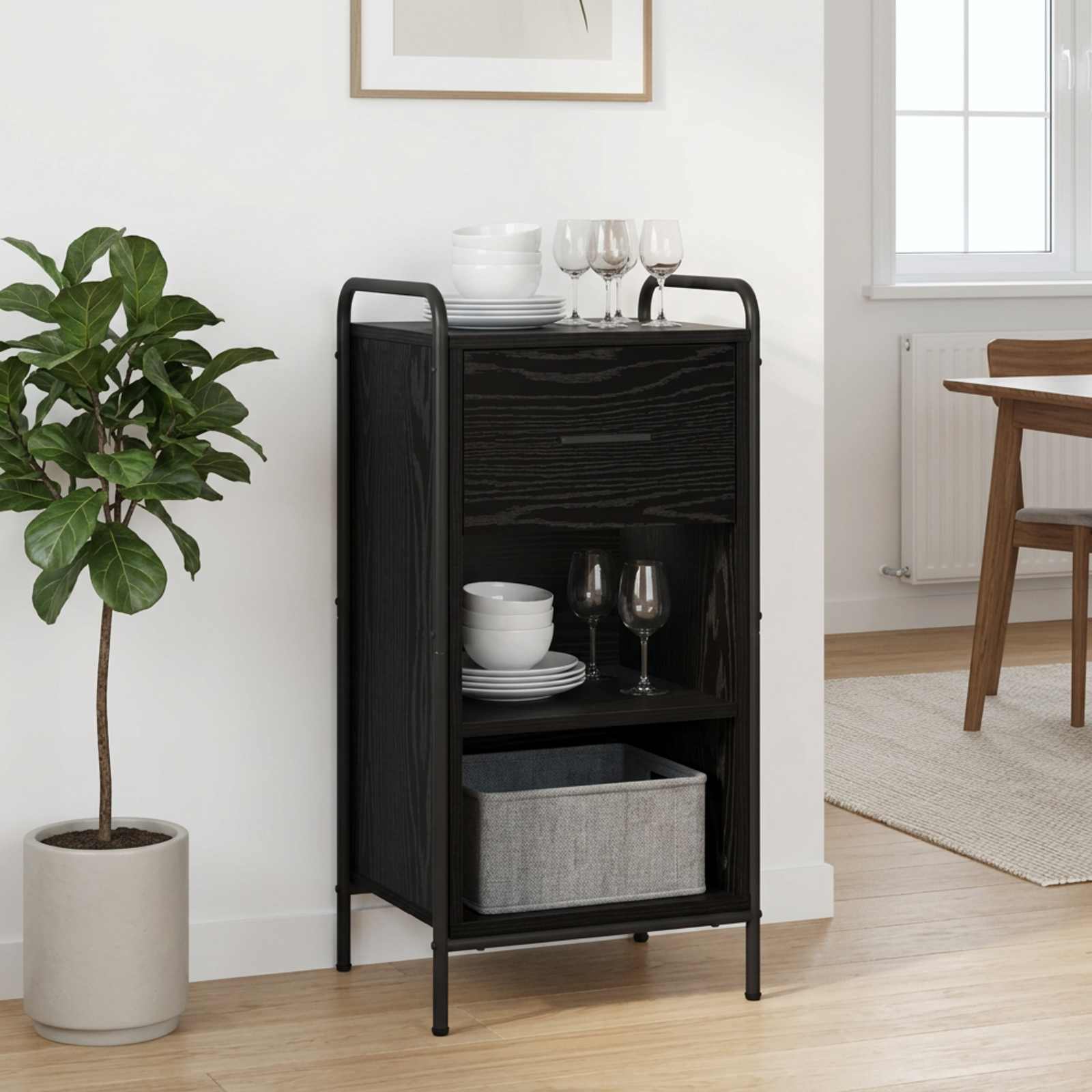 vidaXL Sideboard Sort eg 97 x 33 x 81 cm Konstrueret træ