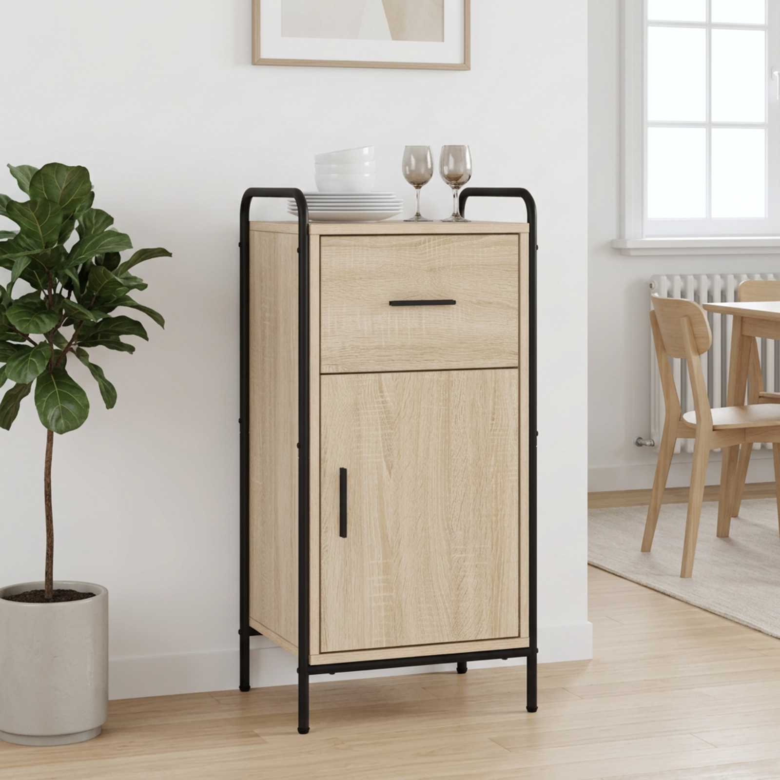 vidaXL Serviesskap Sonoma eik 97 x 33 x 81 cm Konstruert tre