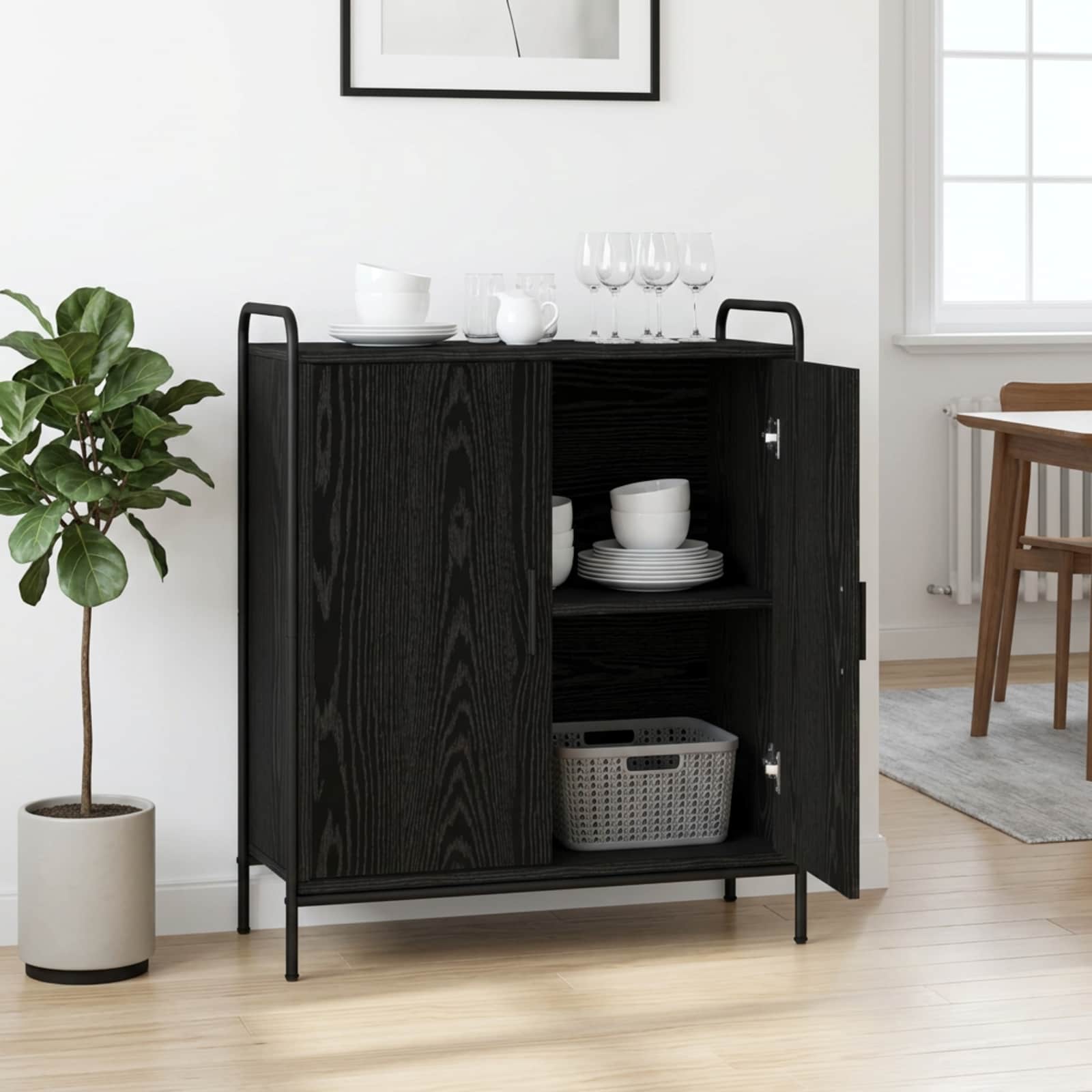 vidaXL Sideboard Sort eg 97 x 33 x 81 cm Konstrueret træ