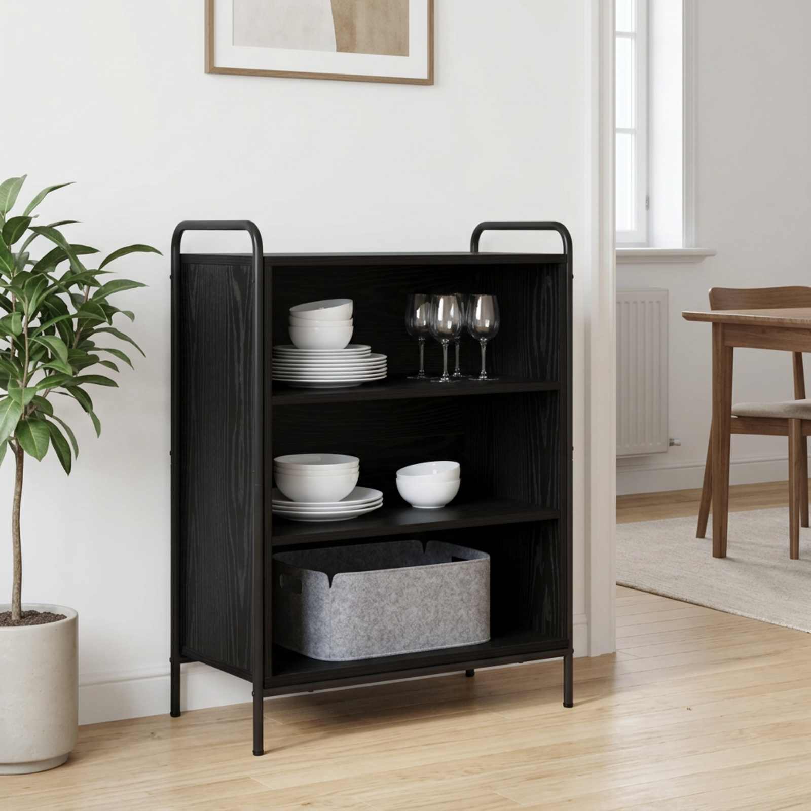 vidaXL Sideboard Sort eg 97 x 33 x 81 cm Konstrueret træ