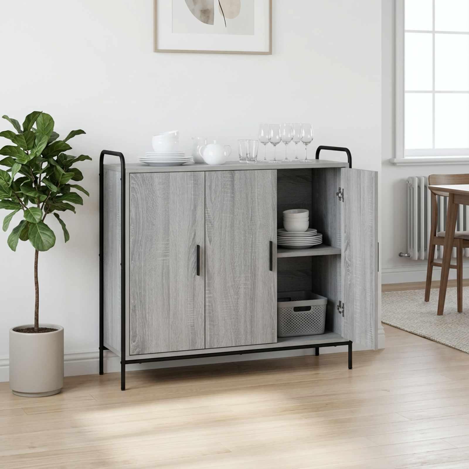 vidaXL Sideboard Grå Sonoma 97 x 33 x 81 cm Konstrueret træ