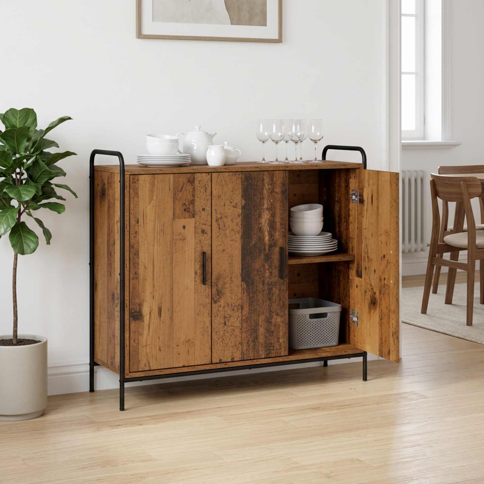 vidaXL Sideboard Gammelt træ 97 x 33 x 81 cm Konstrueret træ
