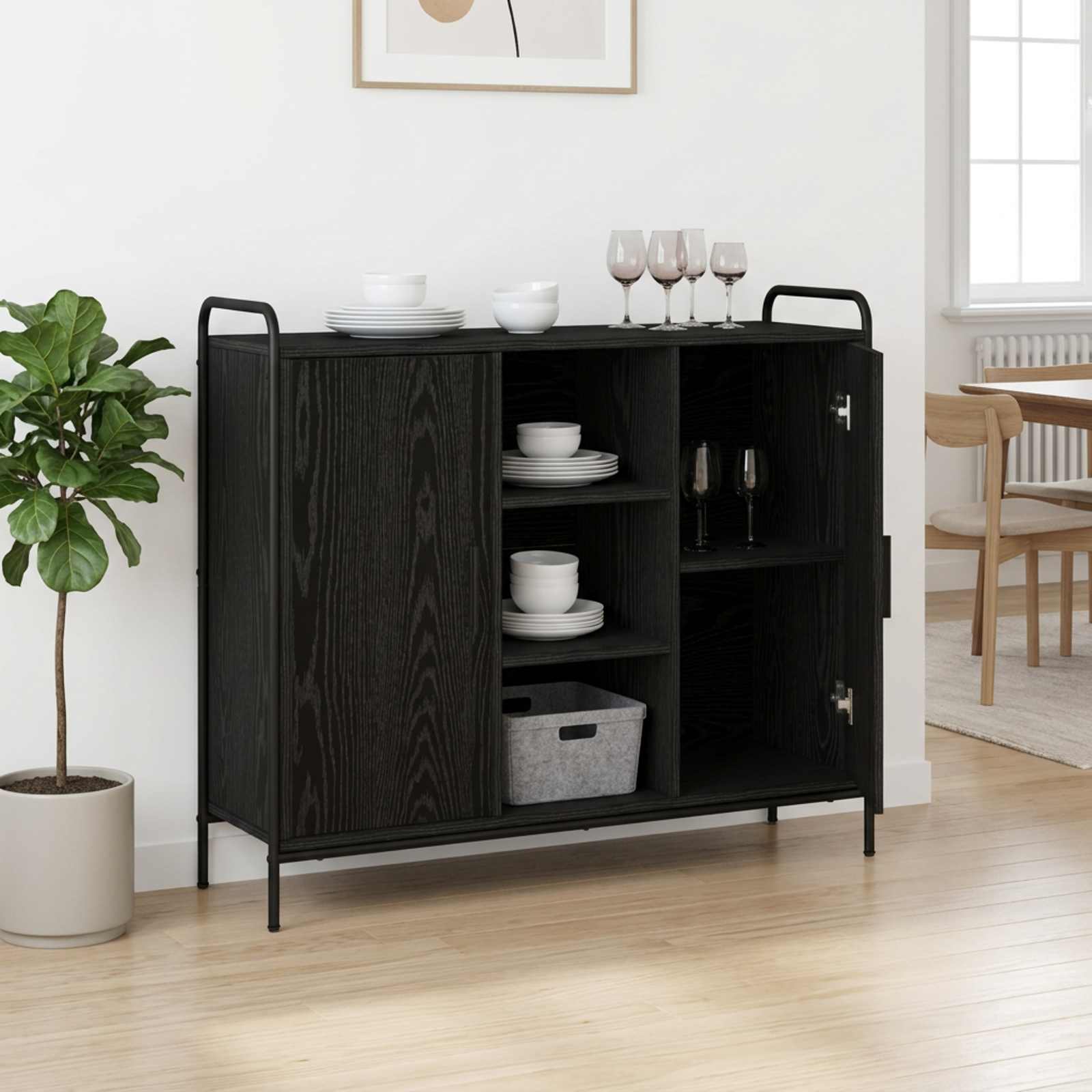 vidaXL Sideboard Schwarz Eichen-Optik 97 x 33 x 81 cm Holzwerkstoff