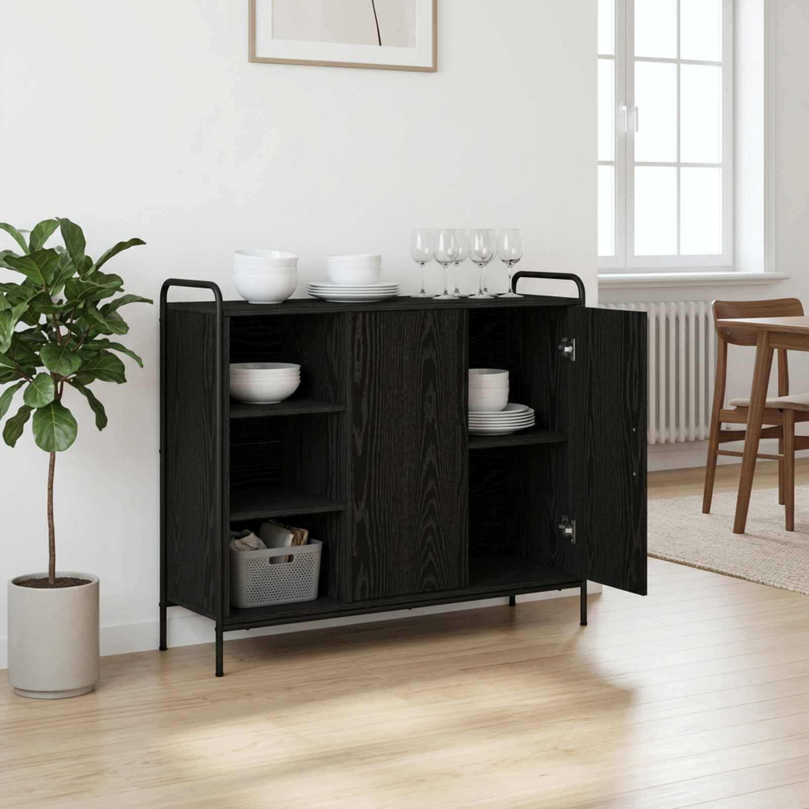 Strani šal Črni hrast 97 x 33 x 81 cm Inženirski les