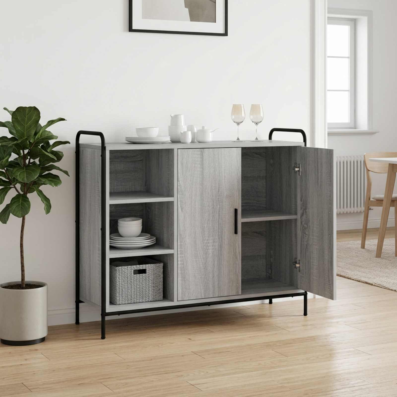 vidaXL Sideboard Grå Sonoma 97 x 33 x 81 cm Konstrueret træ