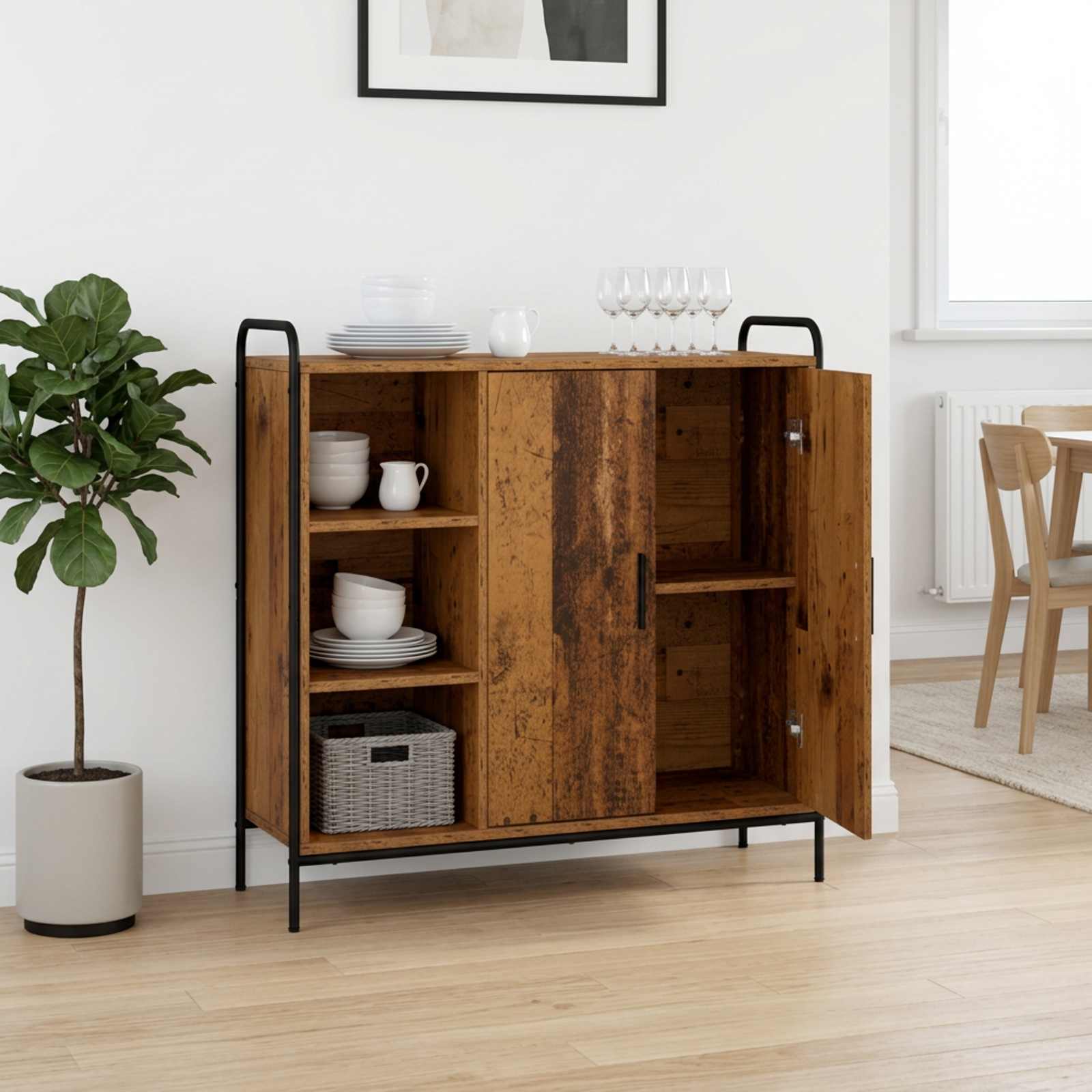 vidaXL Sideboard Gammelt træ 97 x 33 x 81 cm Konstrueret træ