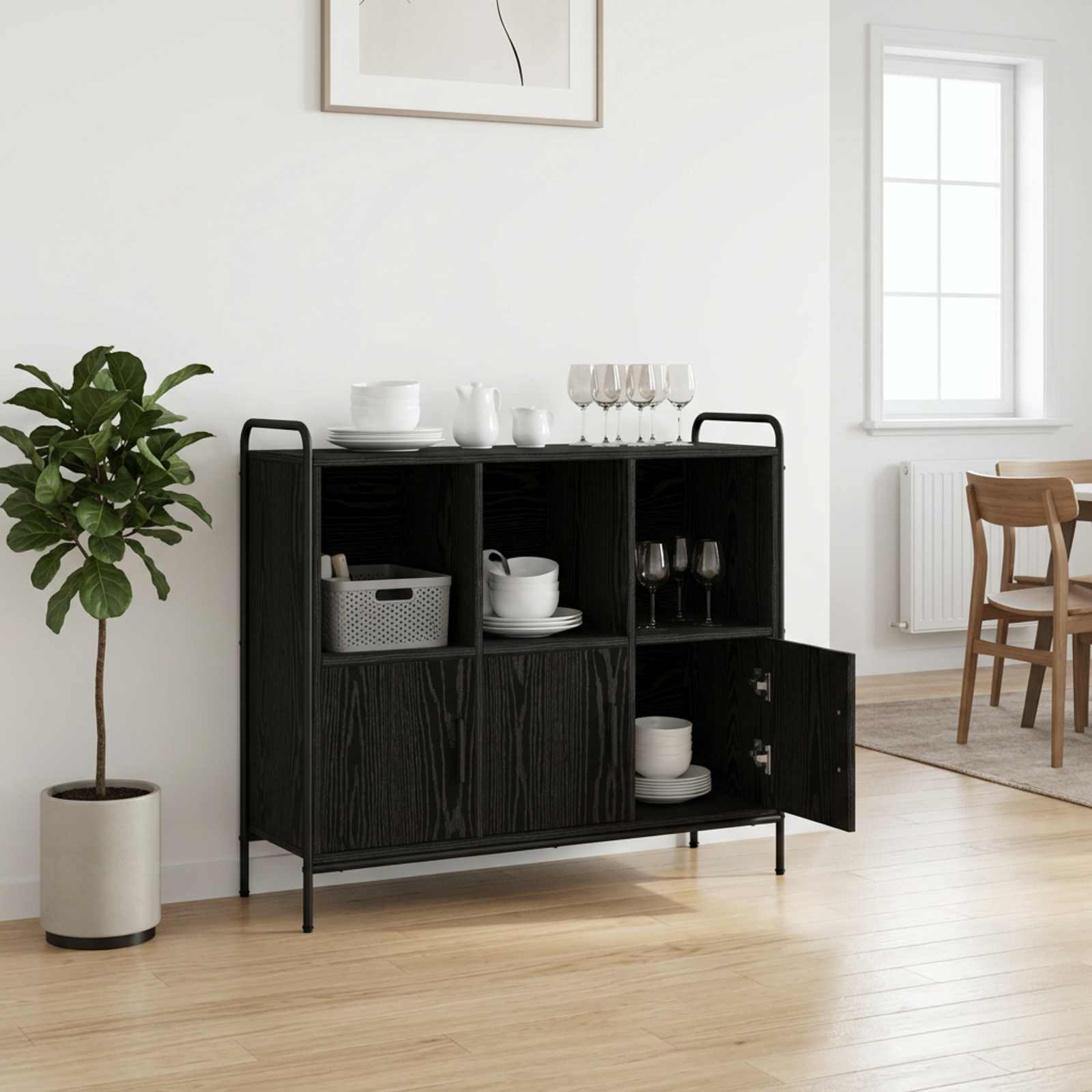 vidaXL Sideboard Sort eg 97 x 33 x 81 cm Konstrueret træ