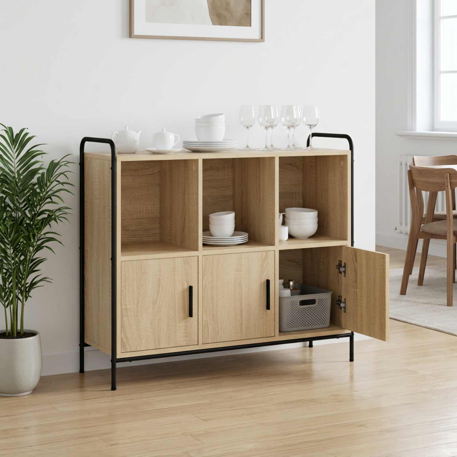 vidaXL Sideboard Sonoma-eg 97 x 33 x 81 cm Konstrueret træ