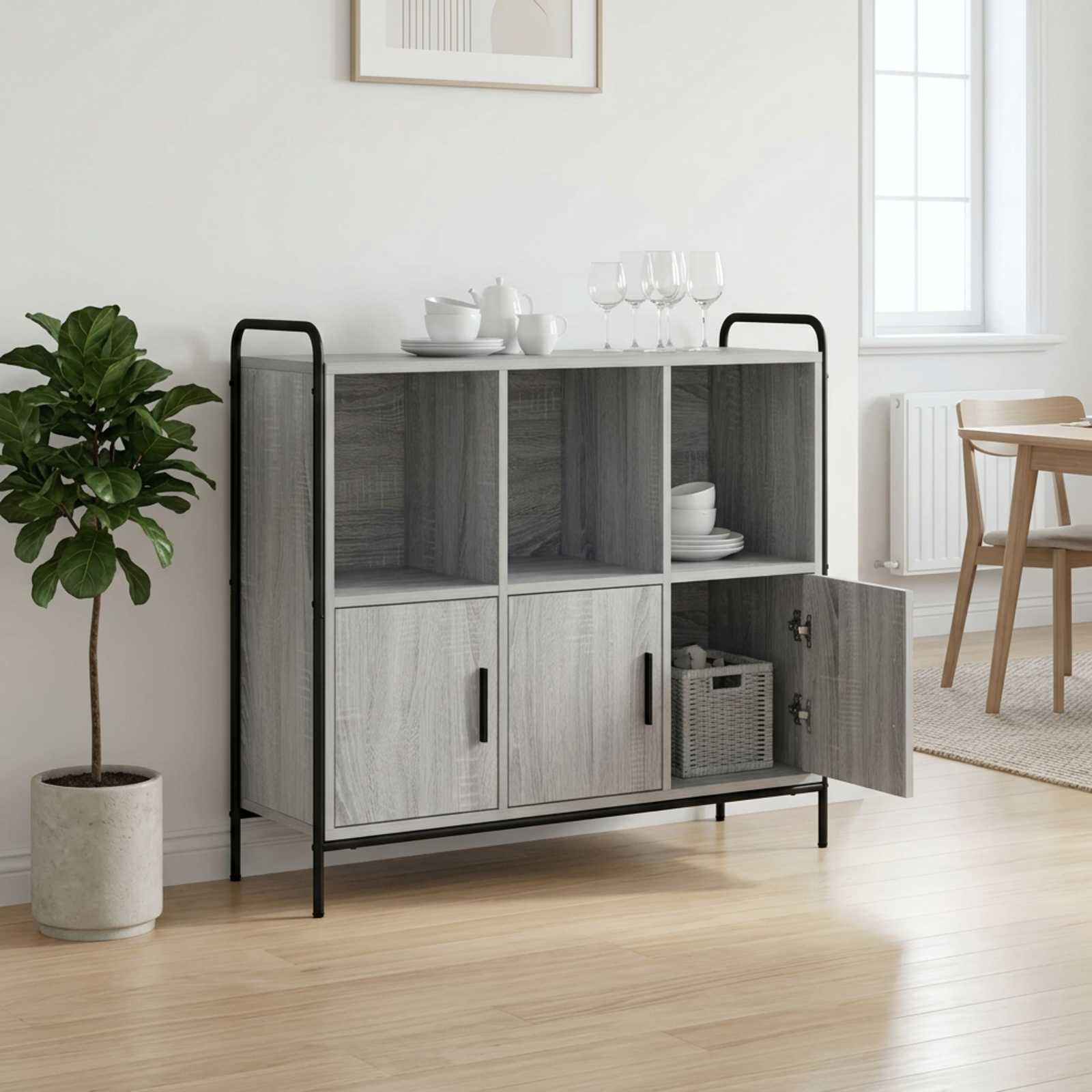 vidaXL Sideboard Grå Sonoma 97 x 33 x 81 cm Konstrueret træ