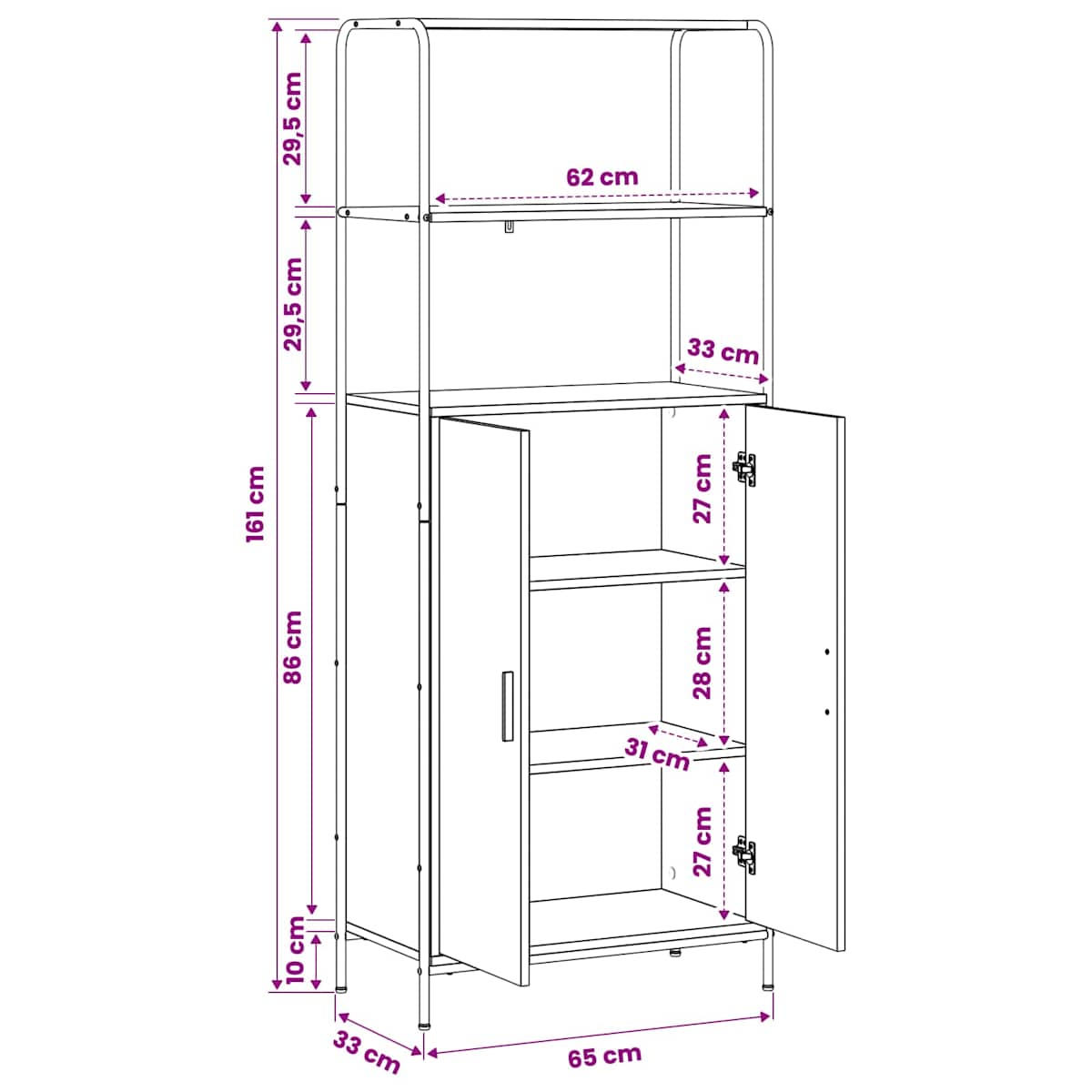 Highboard 40 x 33 x 161 cm Konstrueret træ - Billede 10