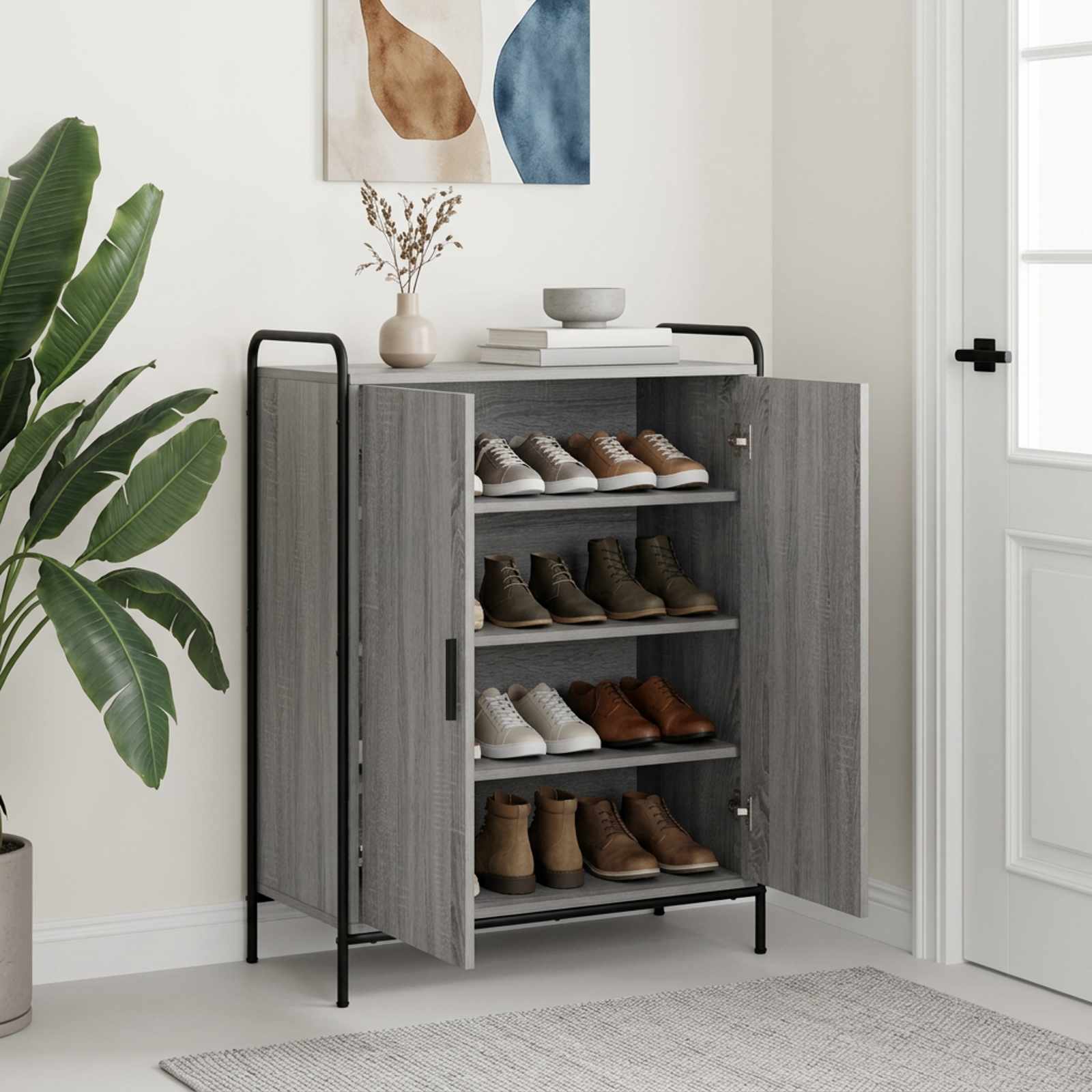 vidaXL Kenkäkaappi 76 x 36,5 x 93 cm Tekninen puu Harmaa Sonoma