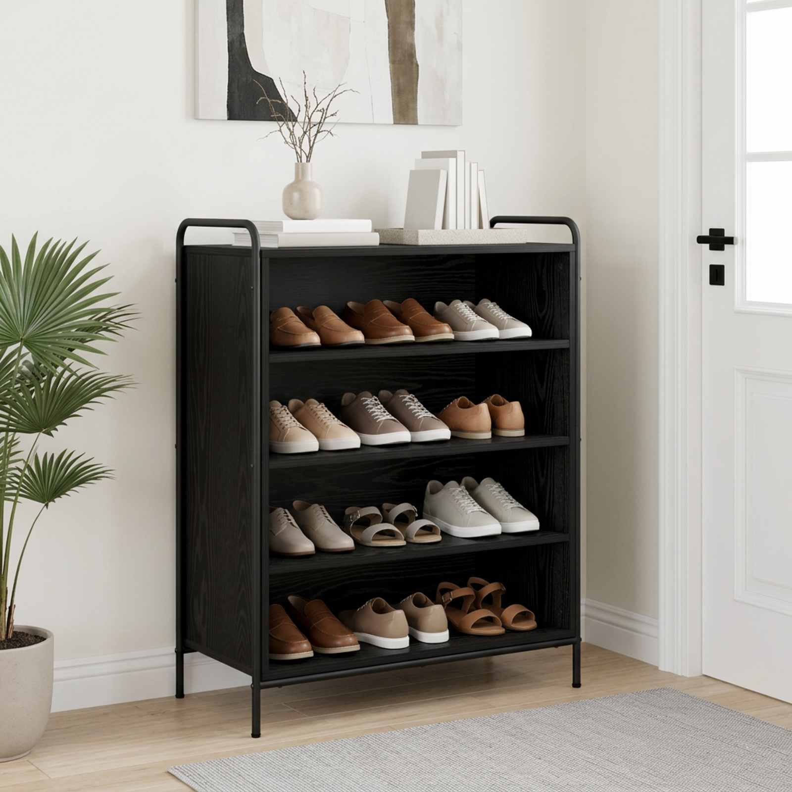 vidaXL Sko skab 76 x 36,5 x 93 cm Konstrueret træ Sort eg