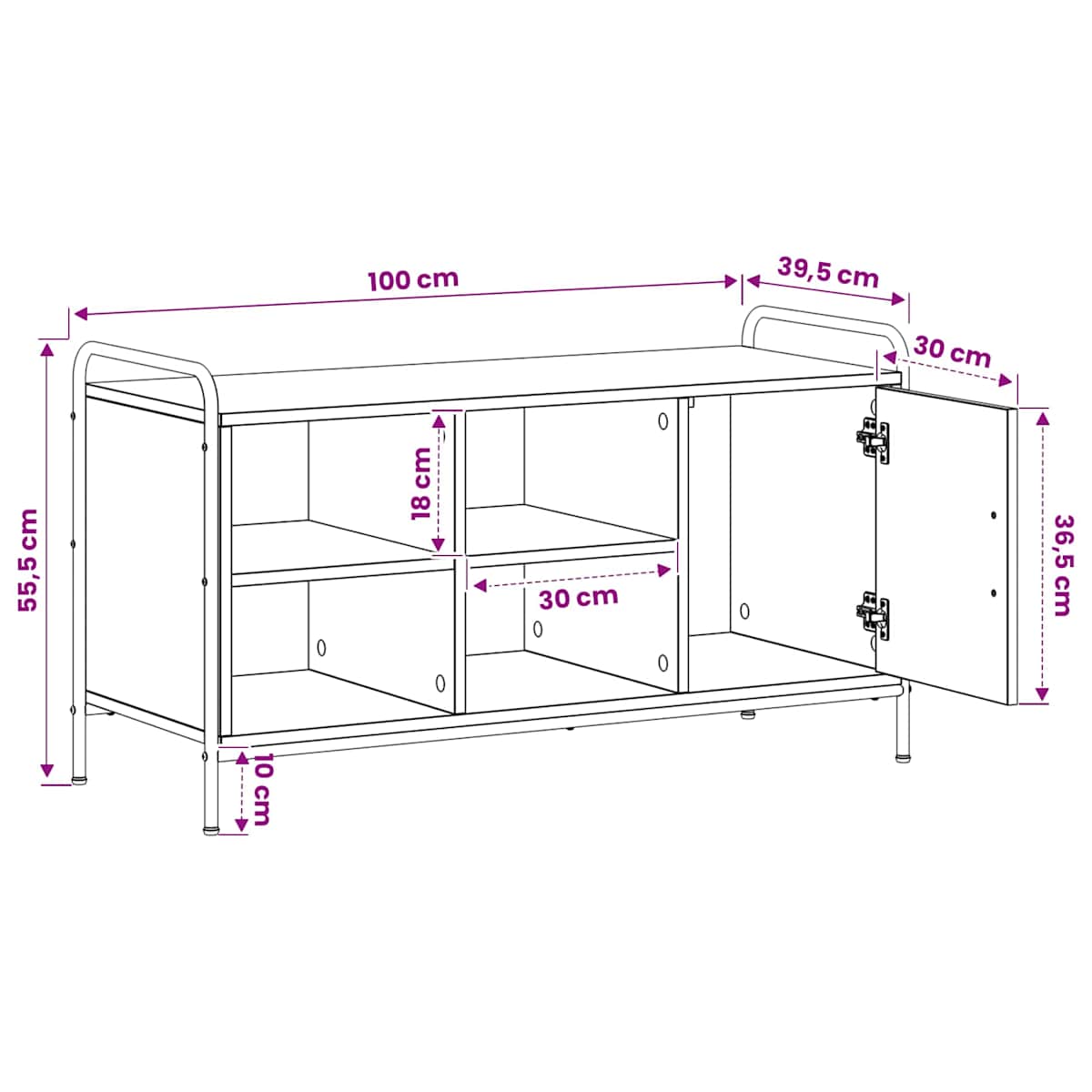 Sko skab 100 x 39,5 x 55,5 cm Konstrueret træ - Billede 11