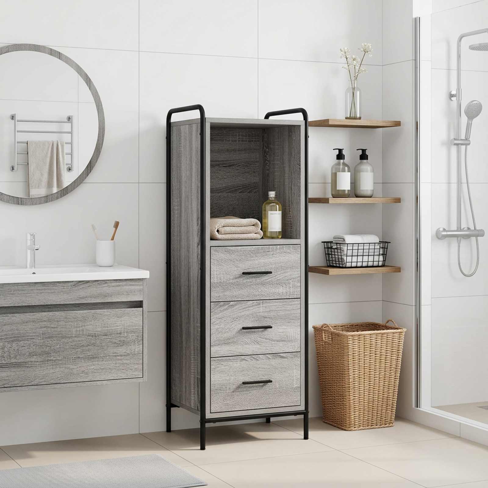 vidaXL Badezimmerschrank Sonoma-Grau 40 x 36 x 109,5 cm Holzwerkstoff