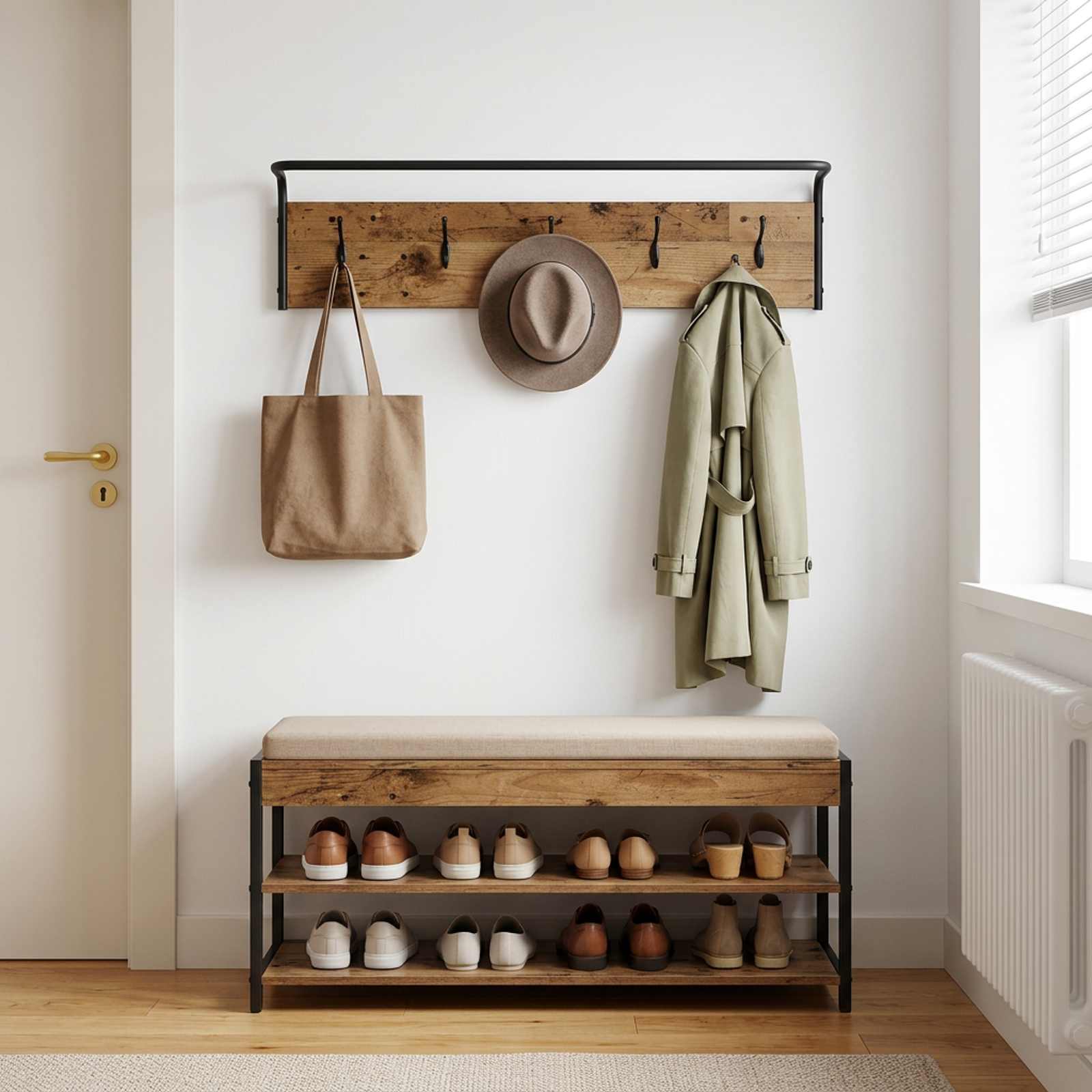 Kapstok Wandgemonteerd Oud hout 100 x 30 x 25 cm Bewerkt hout image 1