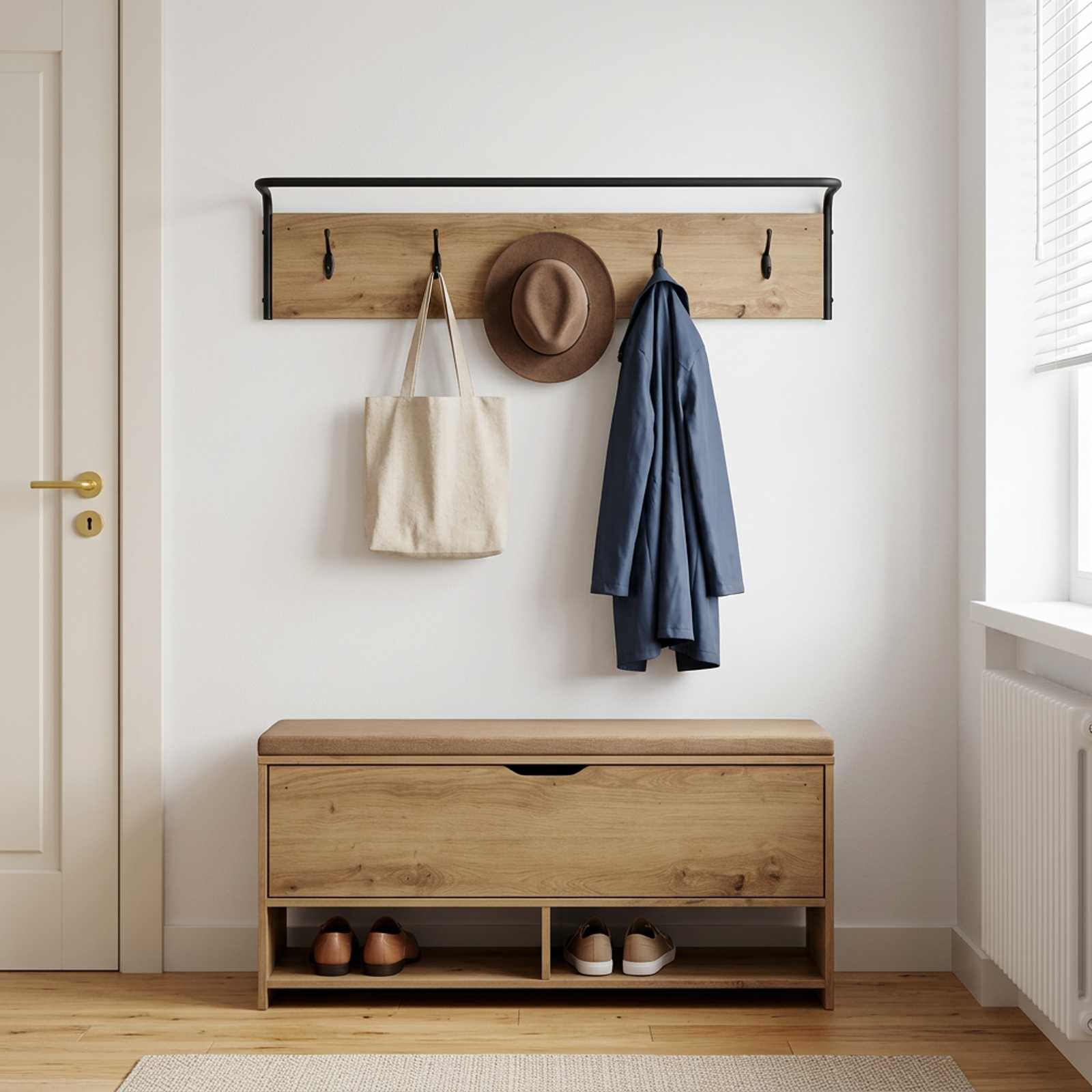 Kapstok Artisanaal eiken 100 x 30 x 25 cm Bewerkt hout image 1