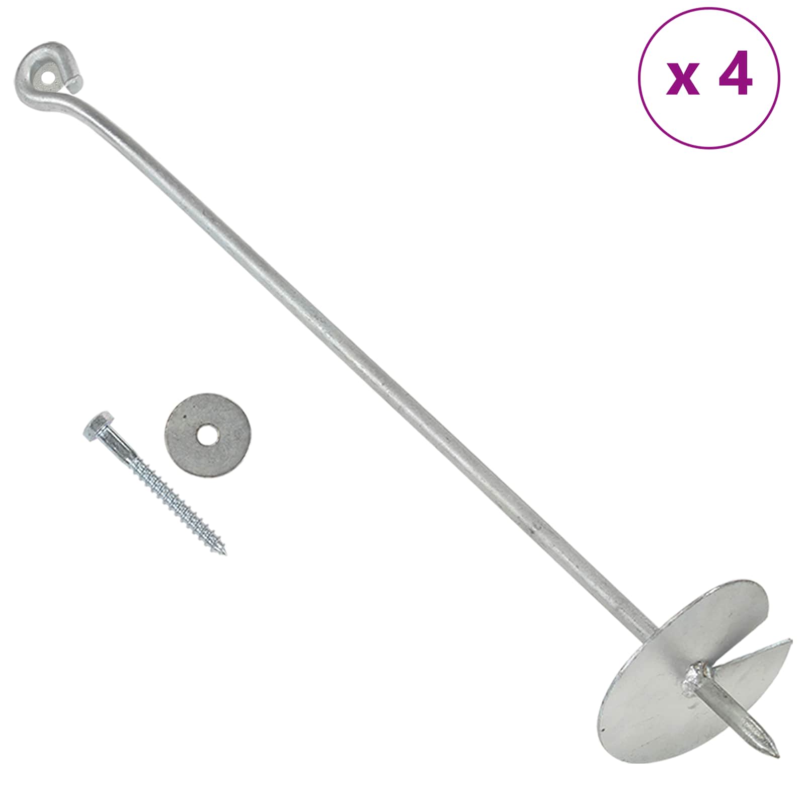 VidaXL Aardanker 4 Pcs Zilverkleurig Ø10 X 60 Cm Gegalvaniseerd Metaal