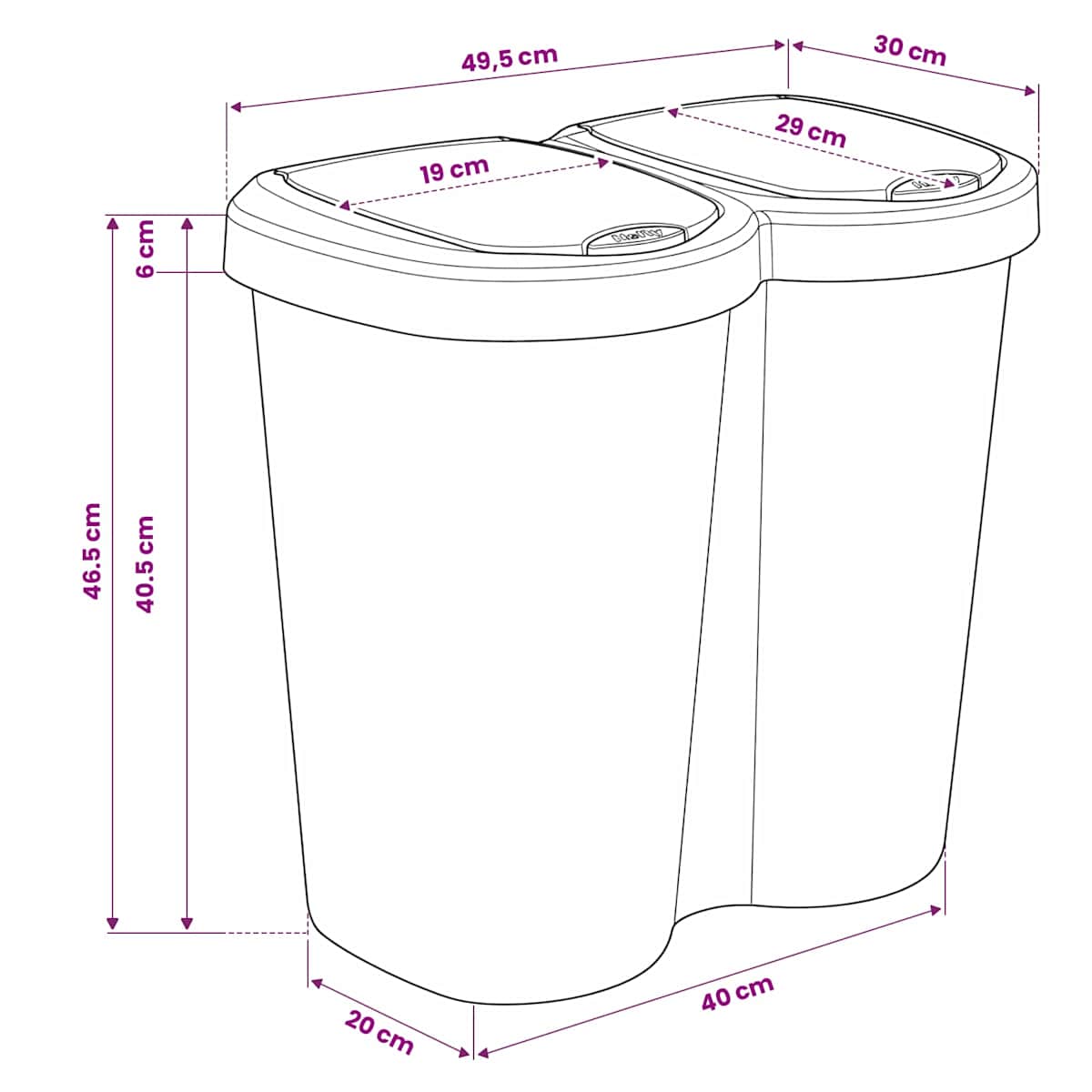 Affaldsspand Hvid 49,5 x 30 x 46,5 cm PP - Billede 7