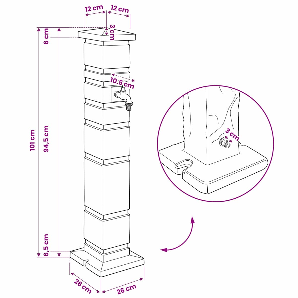 Havetransporter Antracit 26 x 26 x 101 cm PE - Billede 8