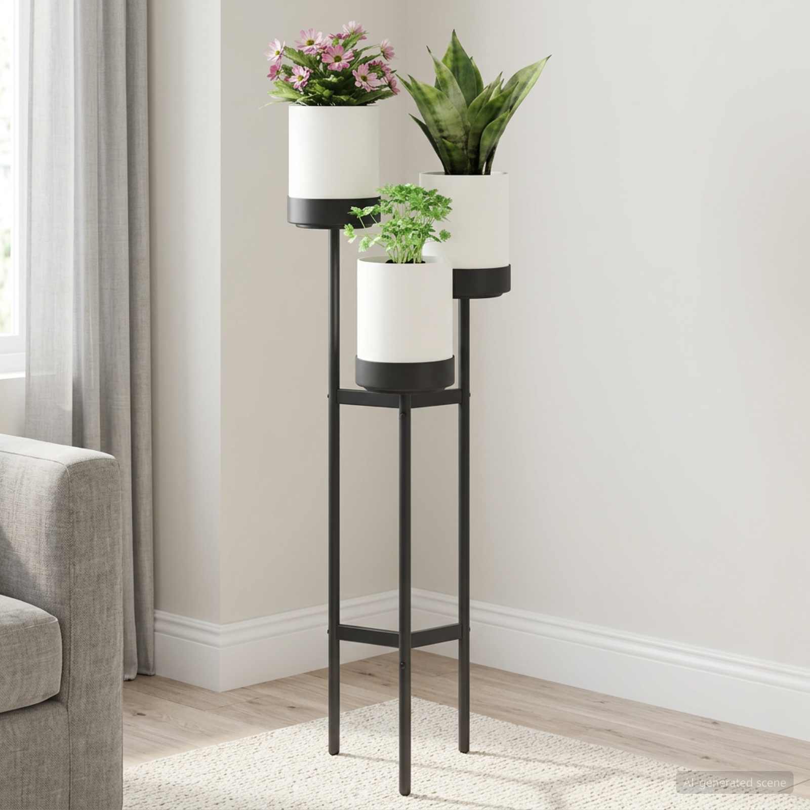 Bloemenstand Wit 42 x 39,5 x 125 cm PP en Staal image 1