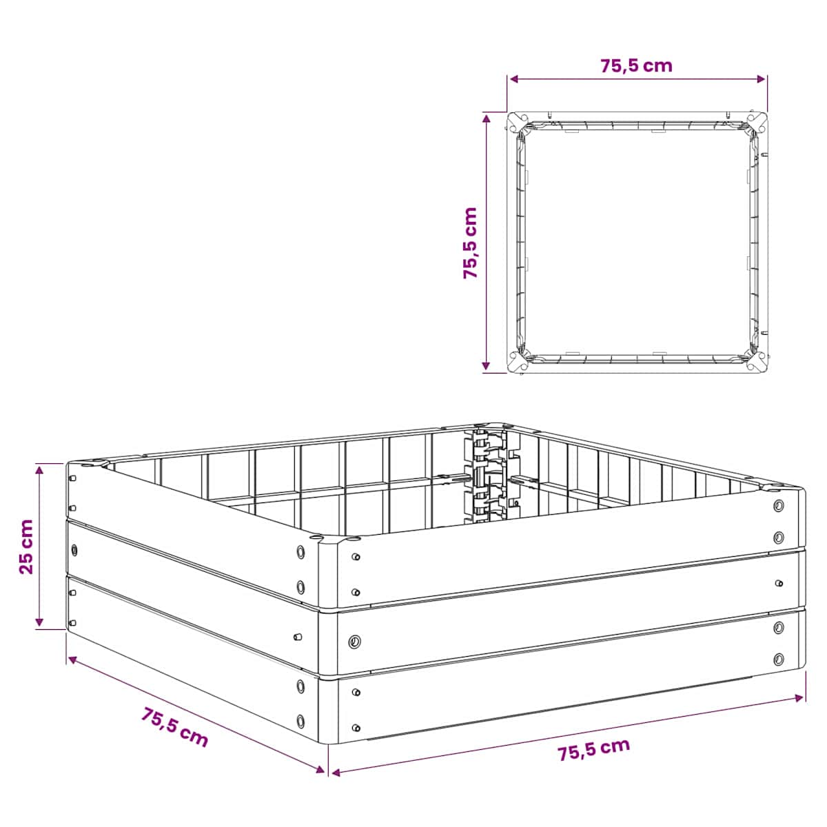 Hævet bed Sort 75,5 x 75,5 x 25 cm PP - Billede 6