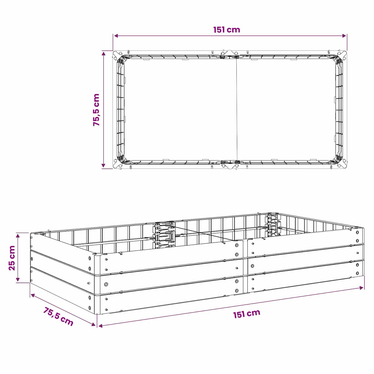 Hævet bed Sort 151 x 75,5 x 25 cm PP - Billede 6