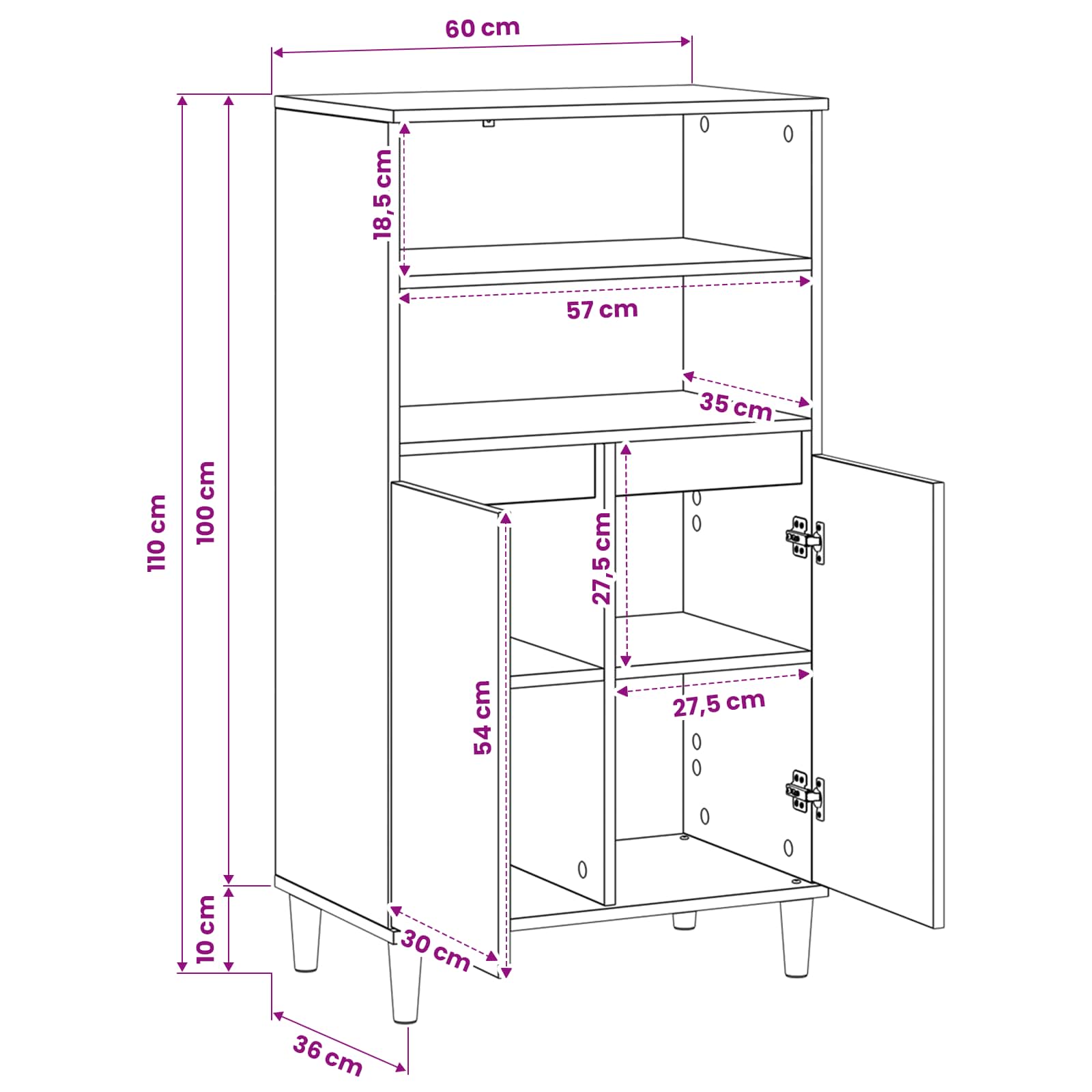 vidaXL Hoge kast Artisanaal eiken 60 x 36 x 110 cm Bewerkt hout