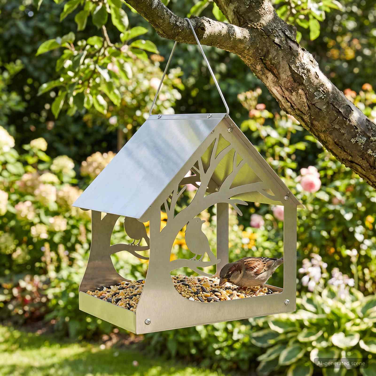 Hangend vogelvoederhuisje Roestvrij staal zilver image 1