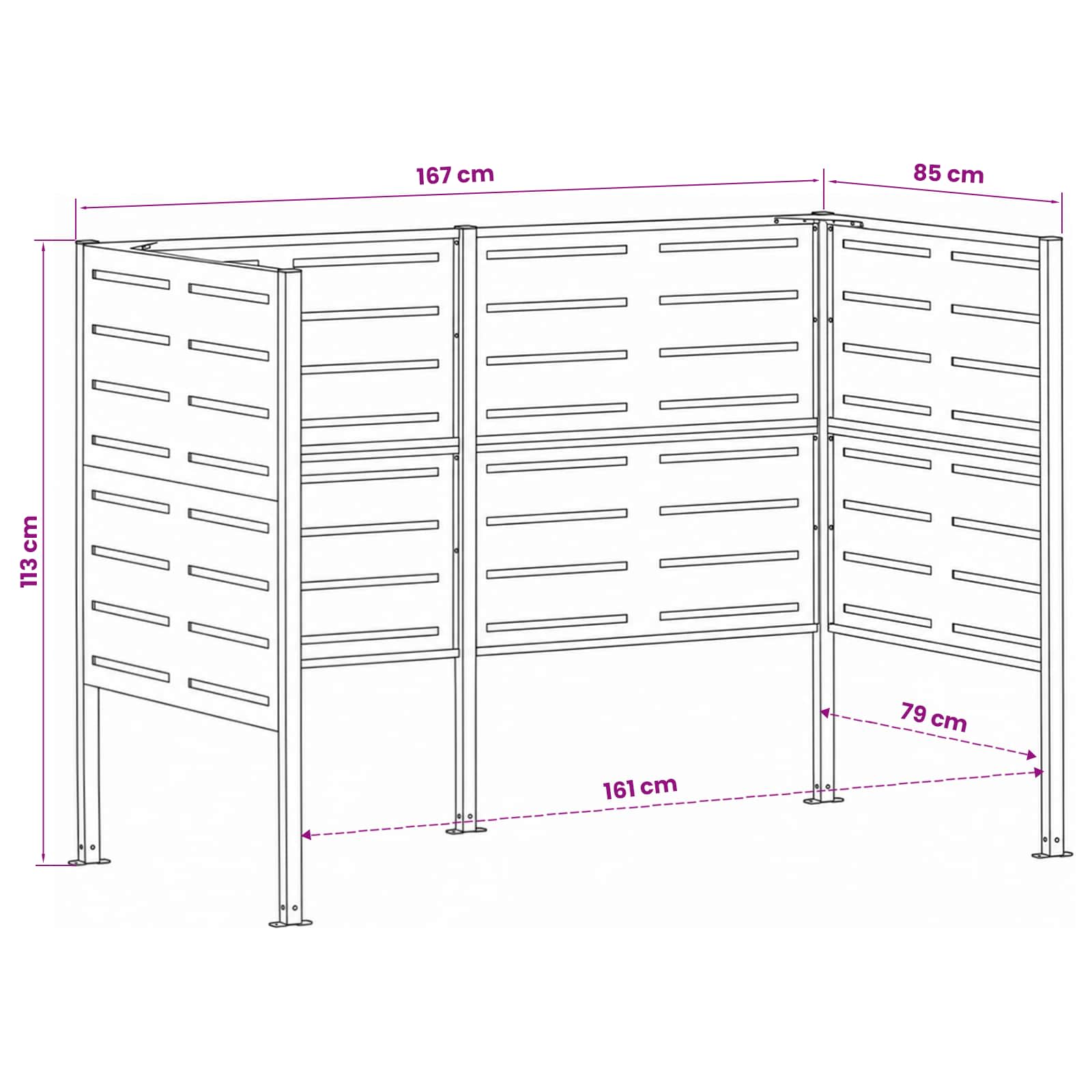Zaslon za smetnjak 167 x 85 x 113 cm Jeklo Olivno zelena