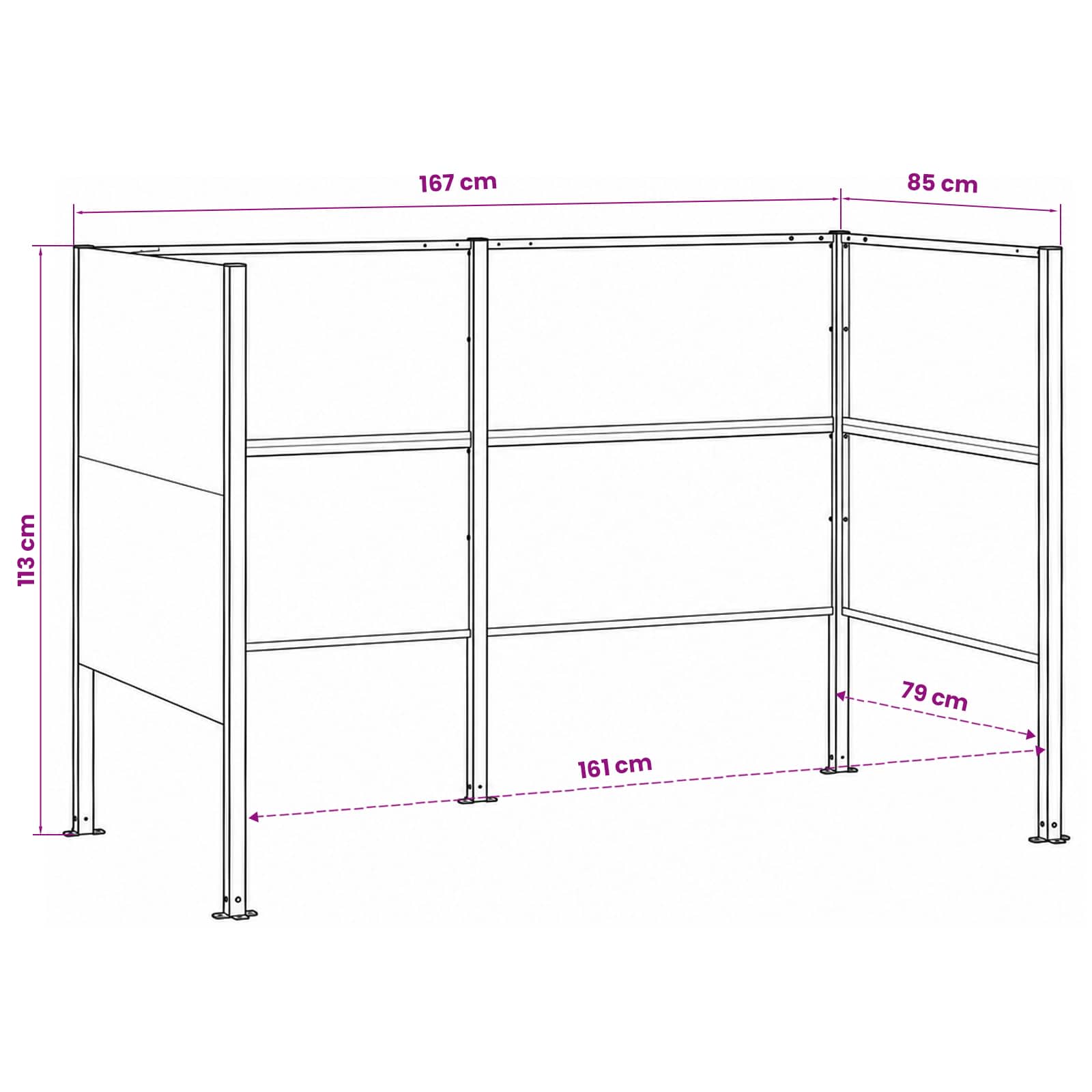 Zaslon za smetnjak 167 x 85 x 113 cm Jeklo Bela