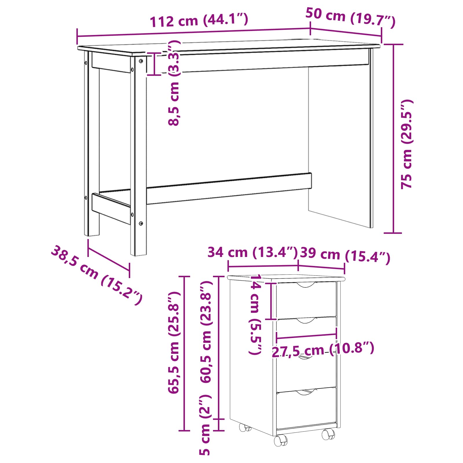 vidaXL Schreibtischschrank-Set 2 stk. Braun Massives Kiefernholz – Bild 10