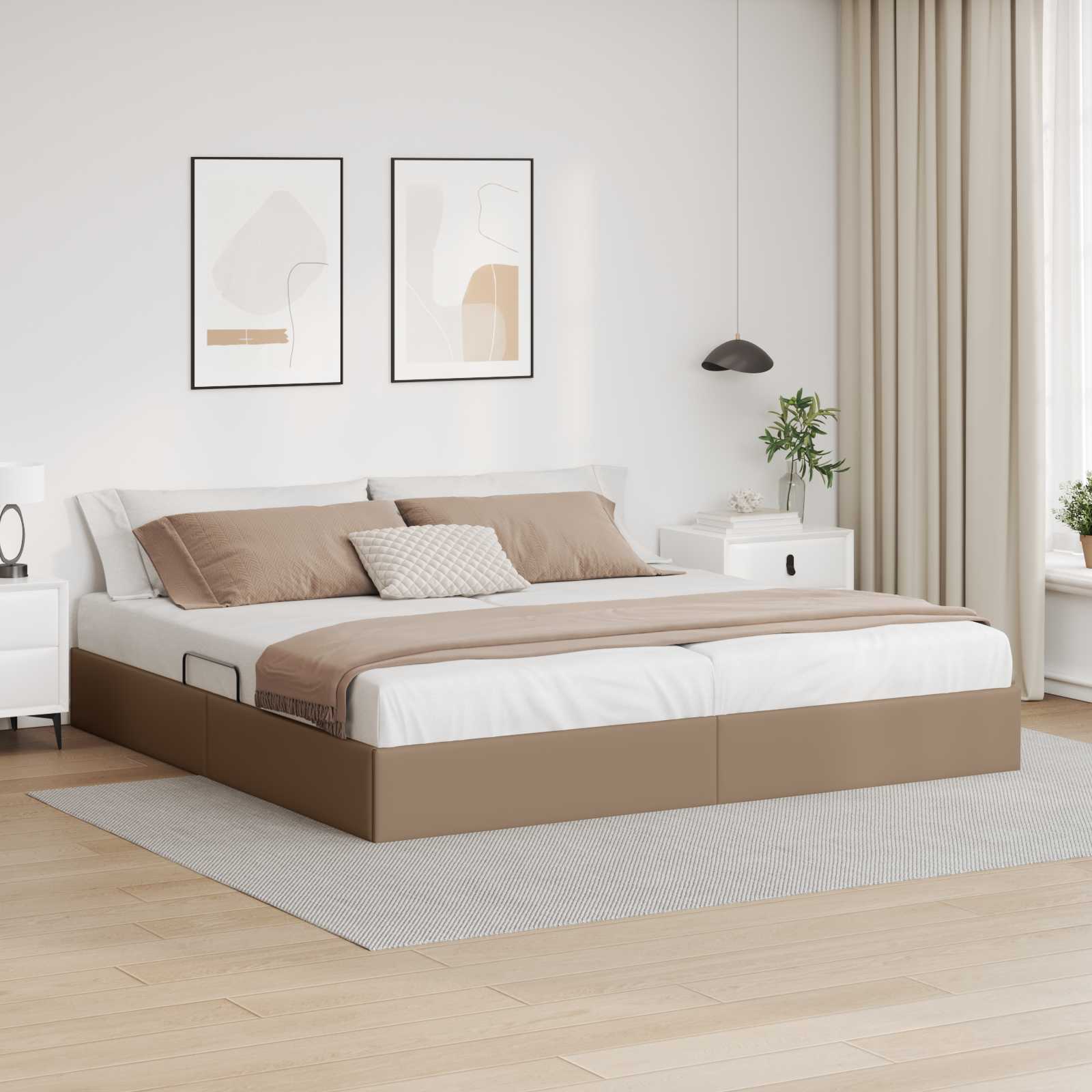 vidaXL Ottoman Bedframe met opslag Cappuccino 200 x 200 cm Nep Leer