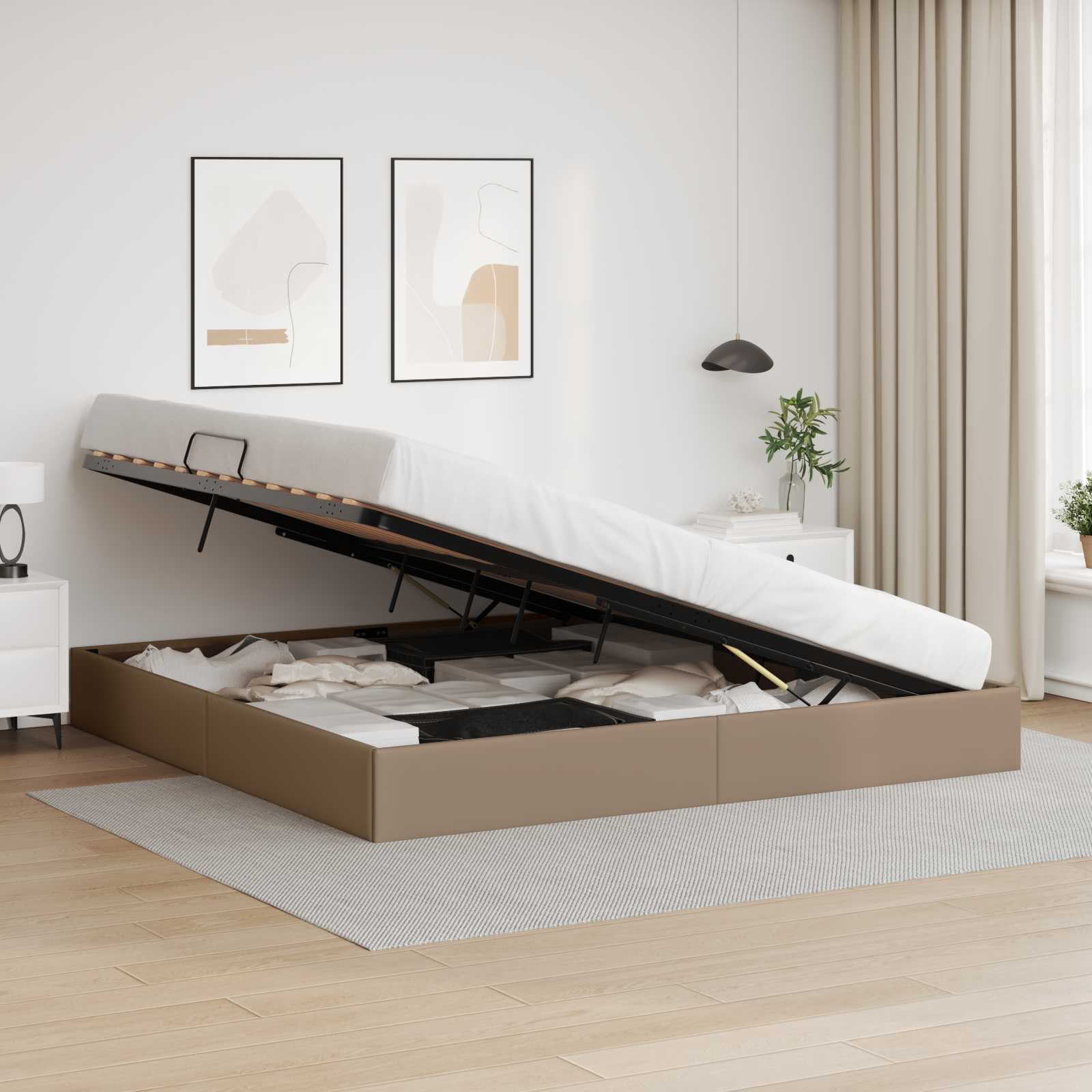 vidaXL Ottoman Bedframe met opslag Cappuccino 200 x 200 cm Nep Leer
