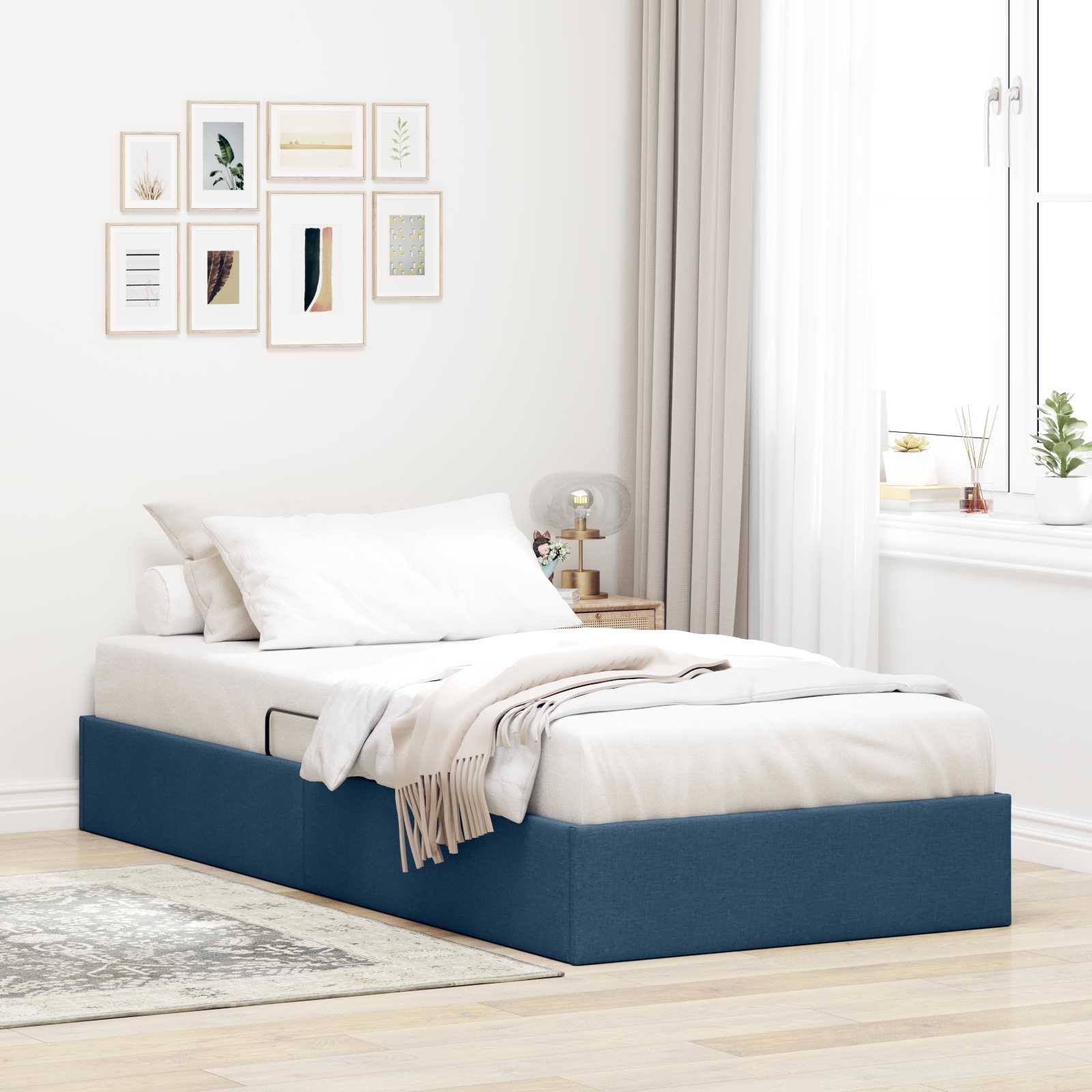 Отоманско легло със съхранение Синьо 90 x 190 cm текстил
