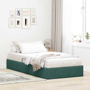 Ottoman postel s úložištěm Tmavě zelená 90 x 200 cm Samet - obrázek 1