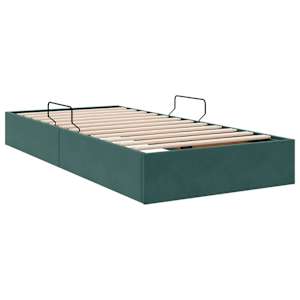 Ottoman postel s úložištěm Tmavě zelená 100 x 200 cm Samet - obrázek 5