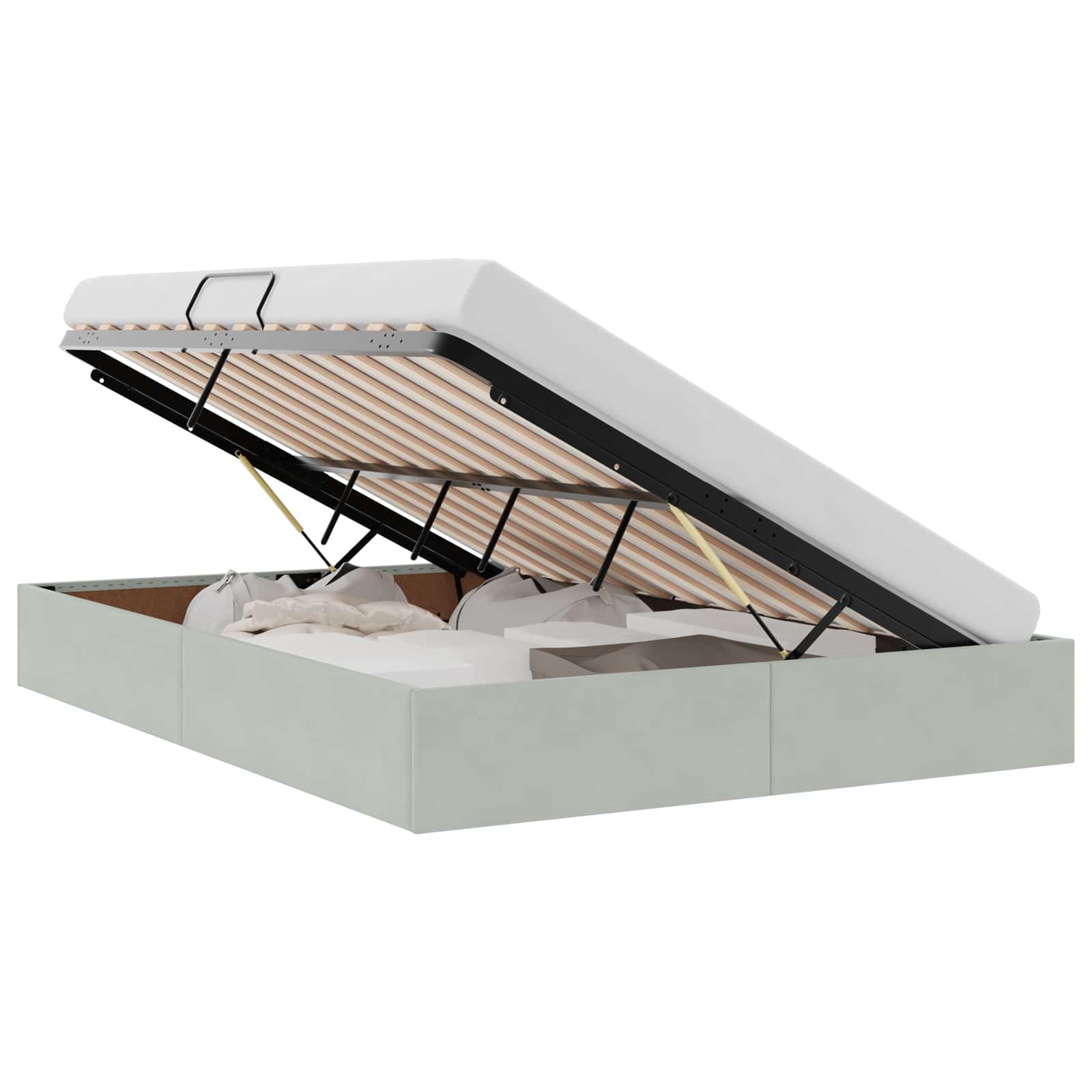 Thumbnail - vidaXL Aufbewahrungsbett mit Kopfteil Hellgrau 140 x 200 cm Samt