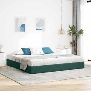 Ottoman postel s úložištěm Tmavě zelená 200 x 200 cm Samet - obrázek 1