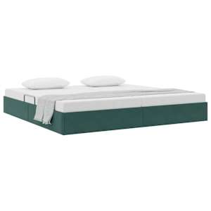 Ottoman postel s úložištěm Tmavě zelená 200 x 200 cm Samet - obrázek 3