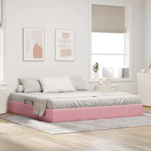 Ottoman postel s úložištěm Růžová 200 x 200 cm Samet - obrázek 1