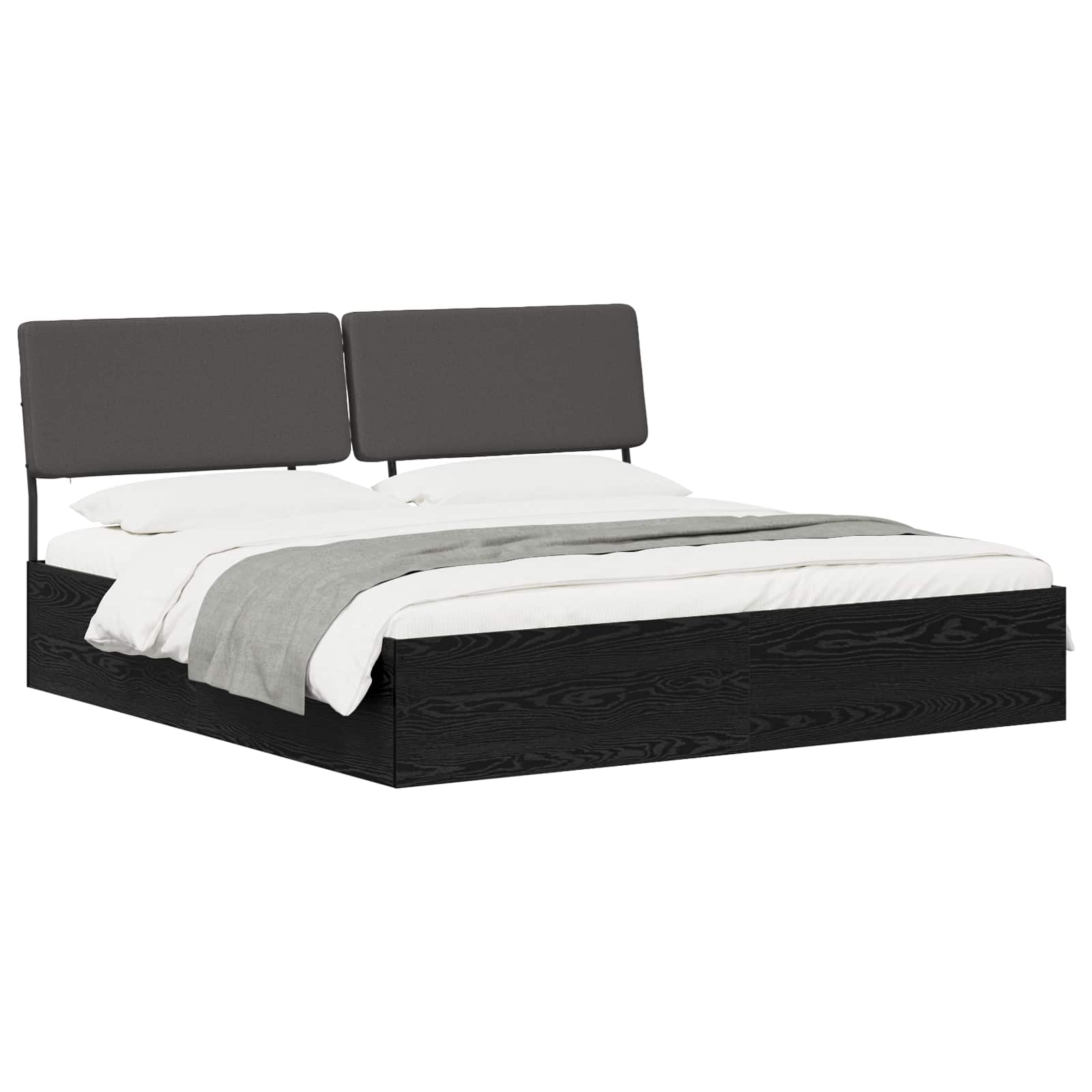 vidaXL Tweepersoonsbed met hoofdbord Zwart eiken en donkergrijs, foto 2