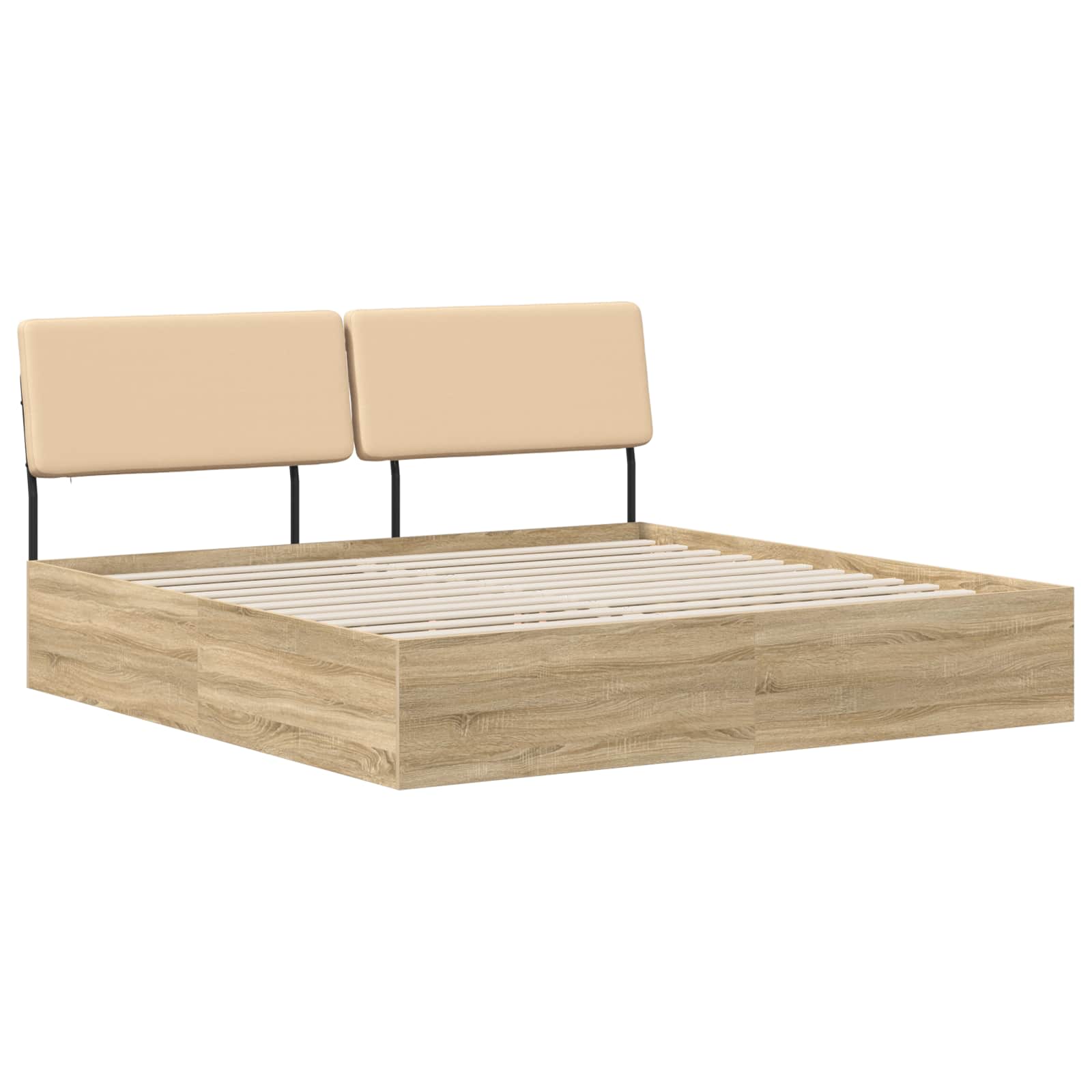 vidaXL Pat dublu cu tăblie Stejar Sonoma și crem 200 x 200 cm