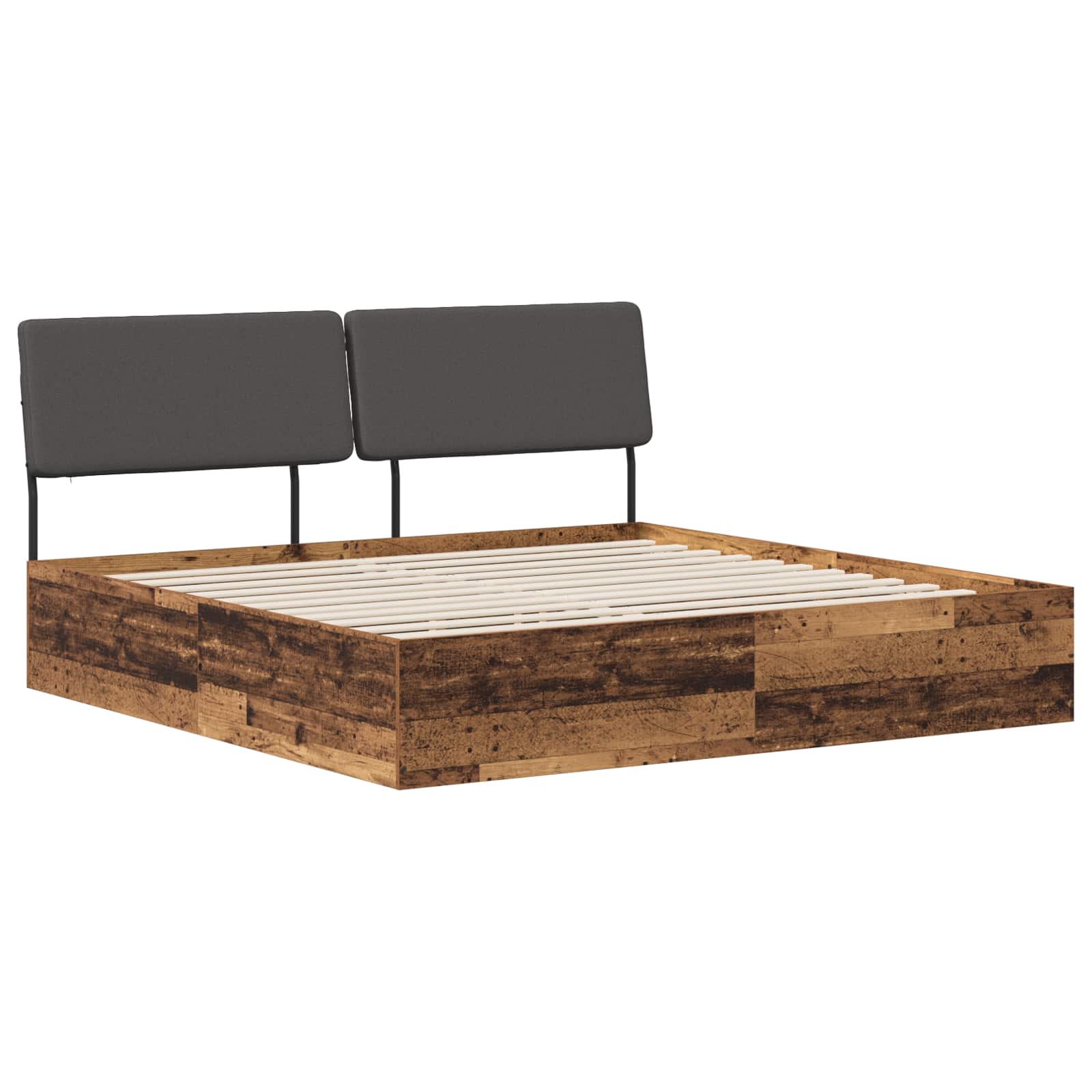 vidaXL Pat dublu cu tăblie Lemn vechi și gri închis 200 x 200 cm
