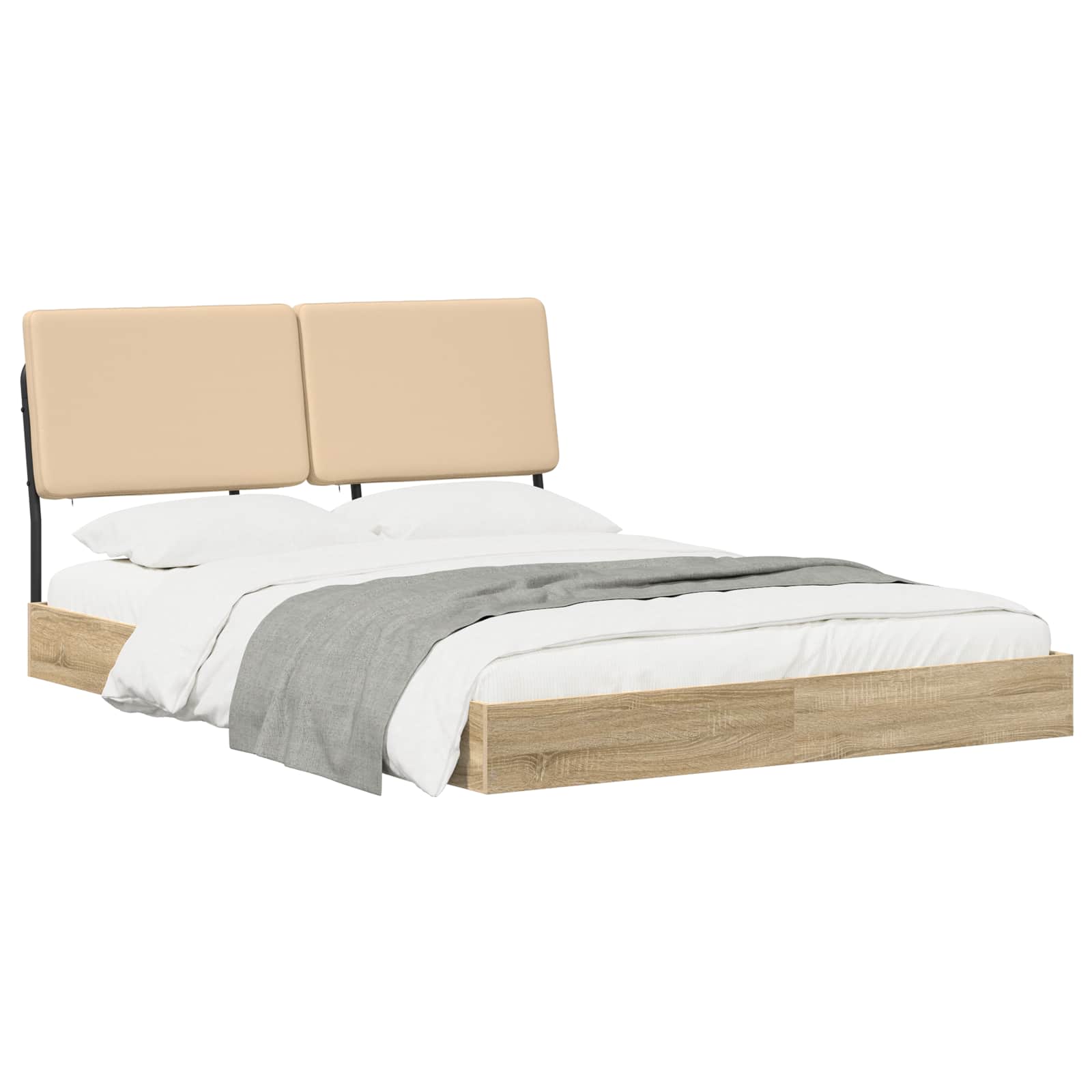vidaXL Tweepersoonsbed met hoofdbord Sonoma eiken en crème, foto 2