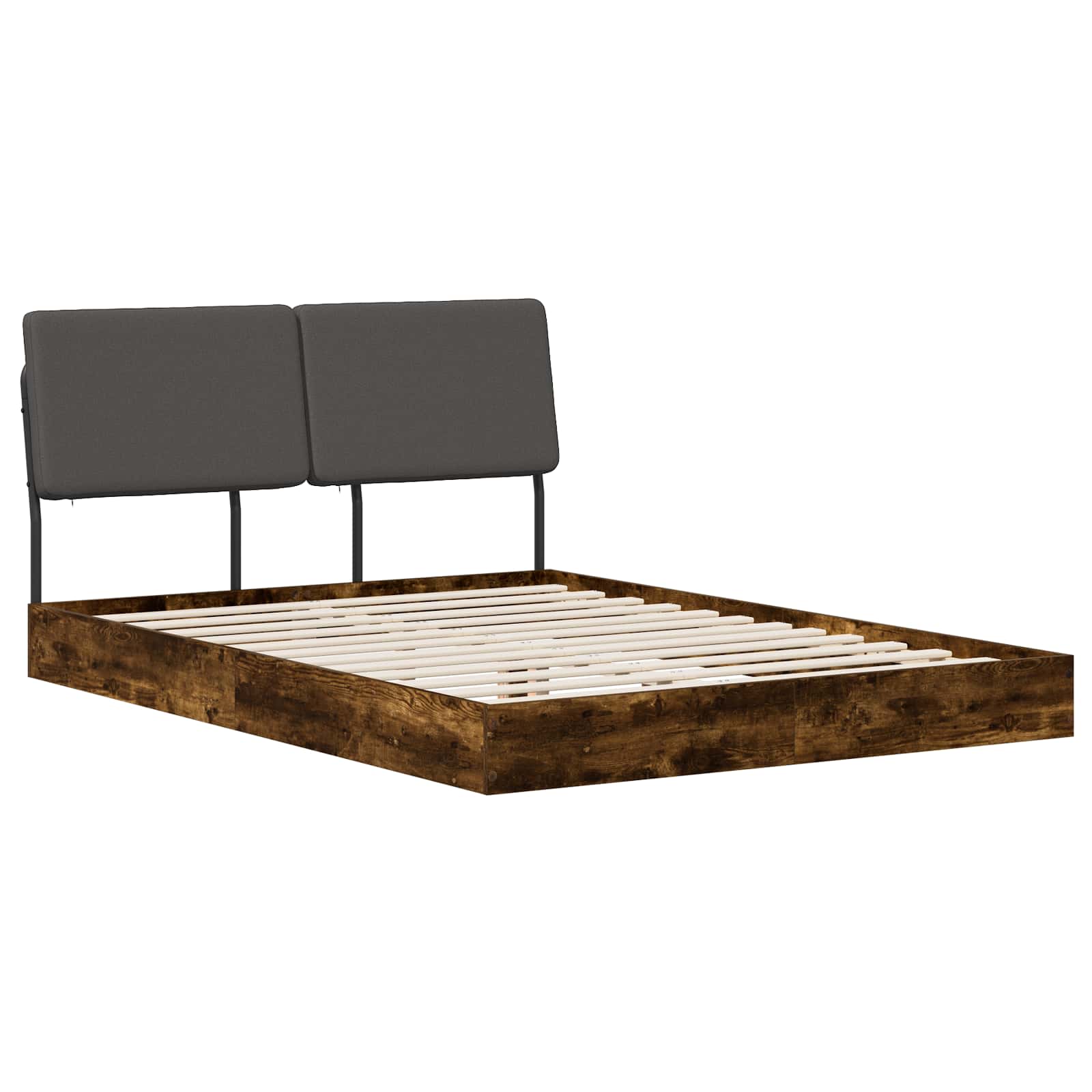 vidaXL Pat dublu cu tăblie Stejar afumat și gri închis 160 x 200 cm