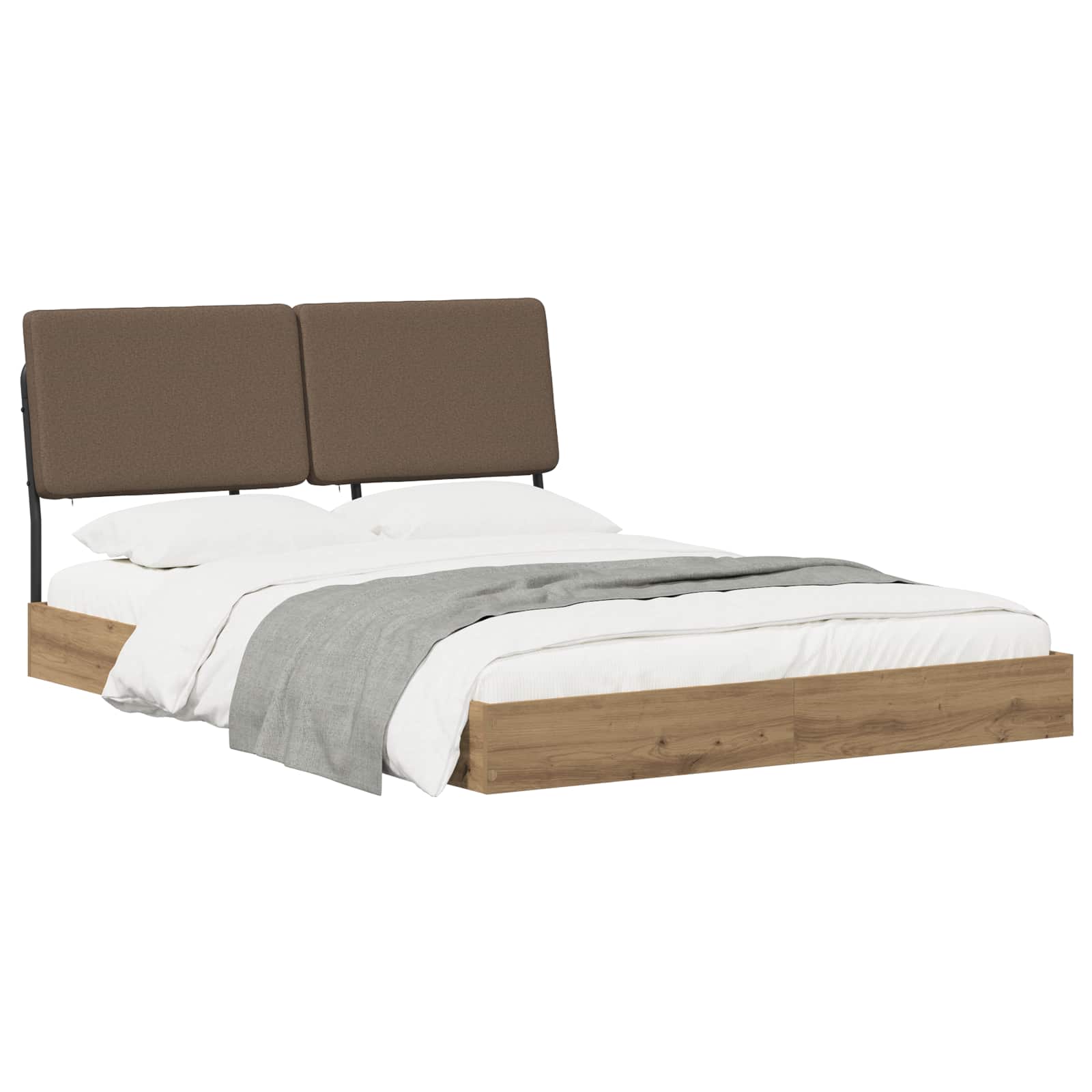vidaXL Tweepersoonsbed met hoofdbord Artisan eiken en taupe, foto 2